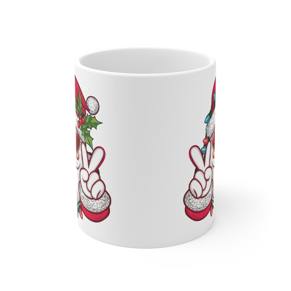 Mug Père Noël Cool avec Lunettes Coeur et Guirlande Lumineuse - Tasse de Noël en Céramique - Idée Cadeau Festif et Originale