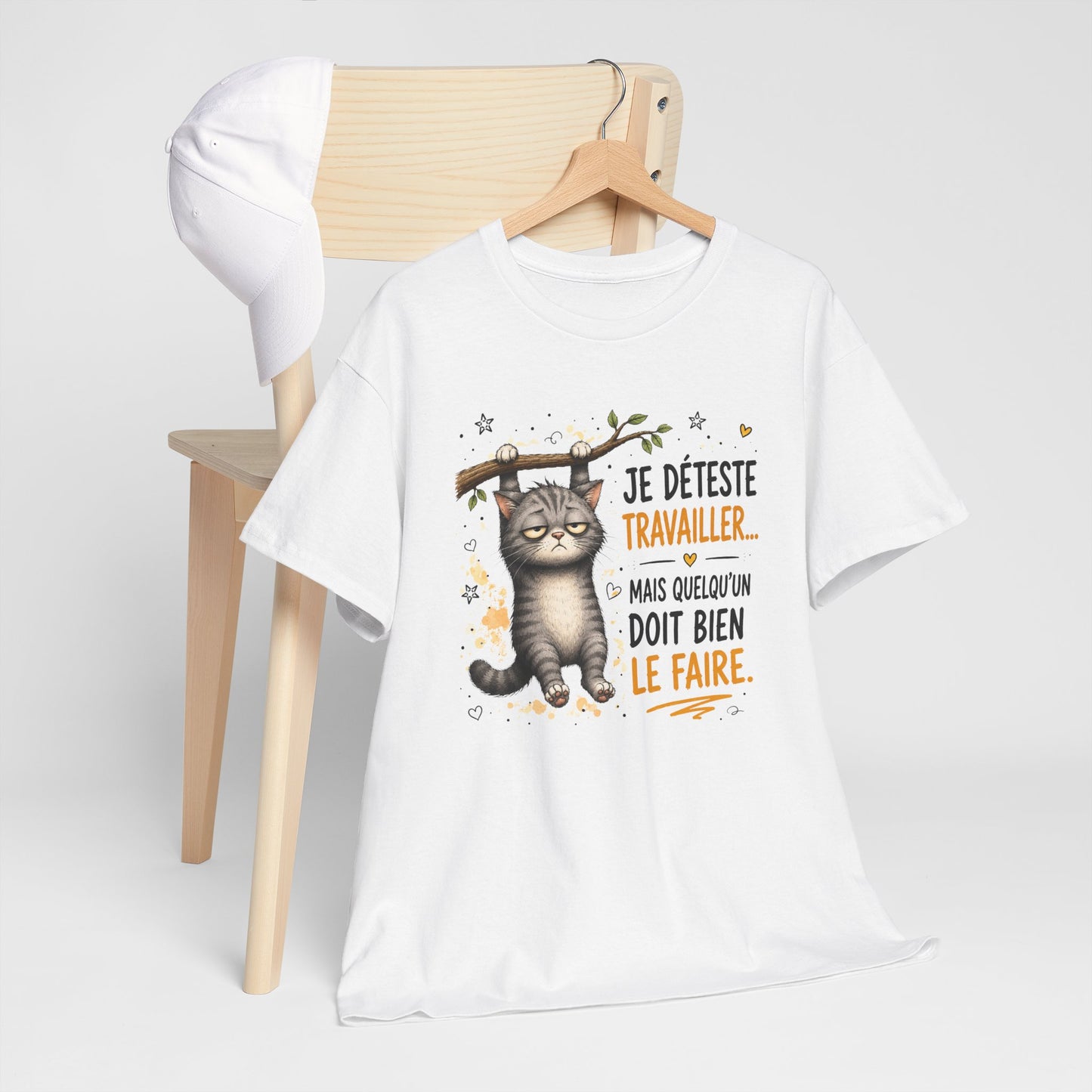 Tee-Shirt Humour Homme et Femme – Chat Drôle Fatigué Travail Bureau – Idée Cadeau Original Collègue Anniversaire