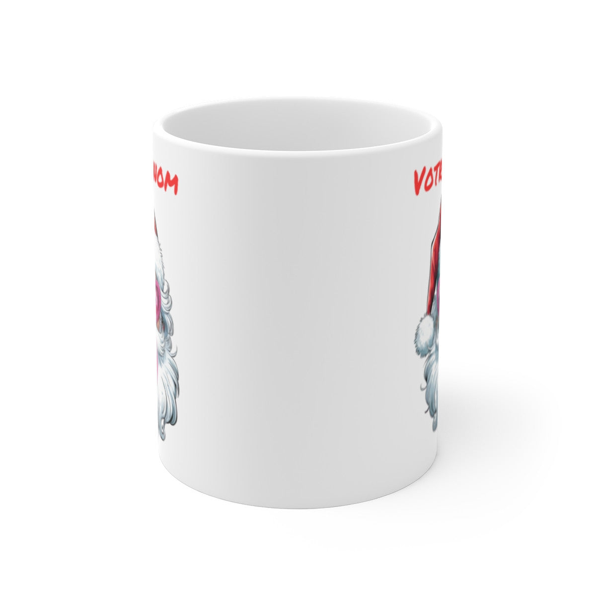 Mug de Noël Personnalisé - Père Noël Cool avec Lunettes en Cœur et Bulle de Chewing-gum - Prénom au Choix