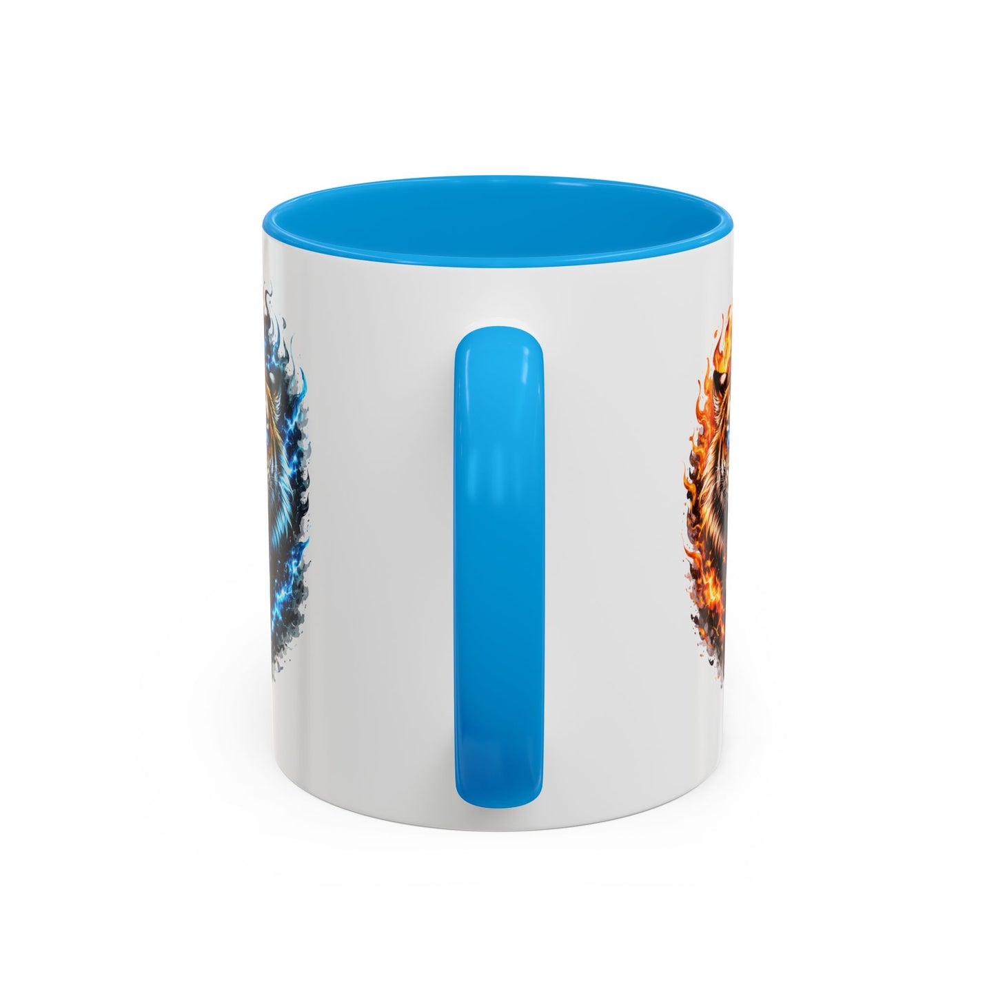 Tasse Tigre Feu Glace 325ml – Mug Céramique Design Animal Puissant Bleu Rouge Noir – Cadeau Original Fantaisie
