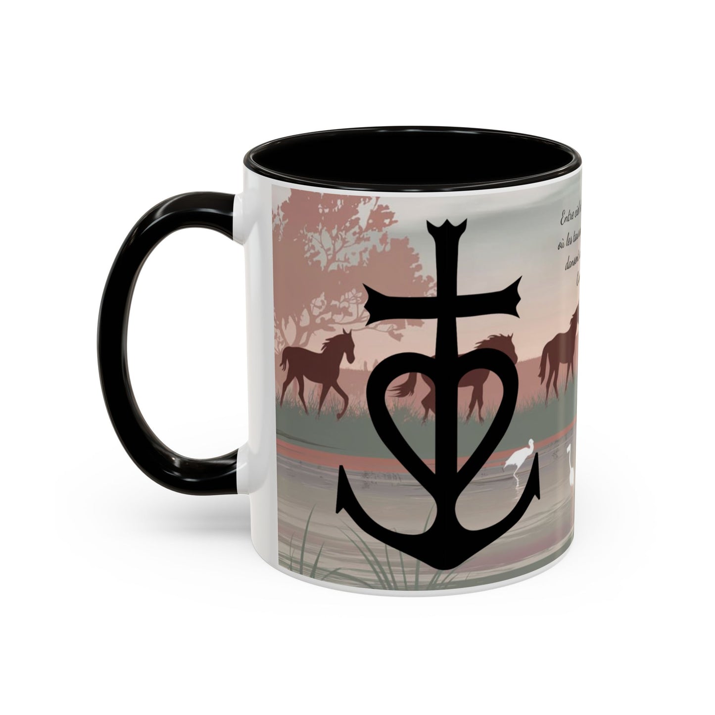 Mug Camargue Éternelle – Tasse Chevaux Camargue Flamants Roses Croix Camarguaise – Cadeau Tradition Camarguaise 325ml