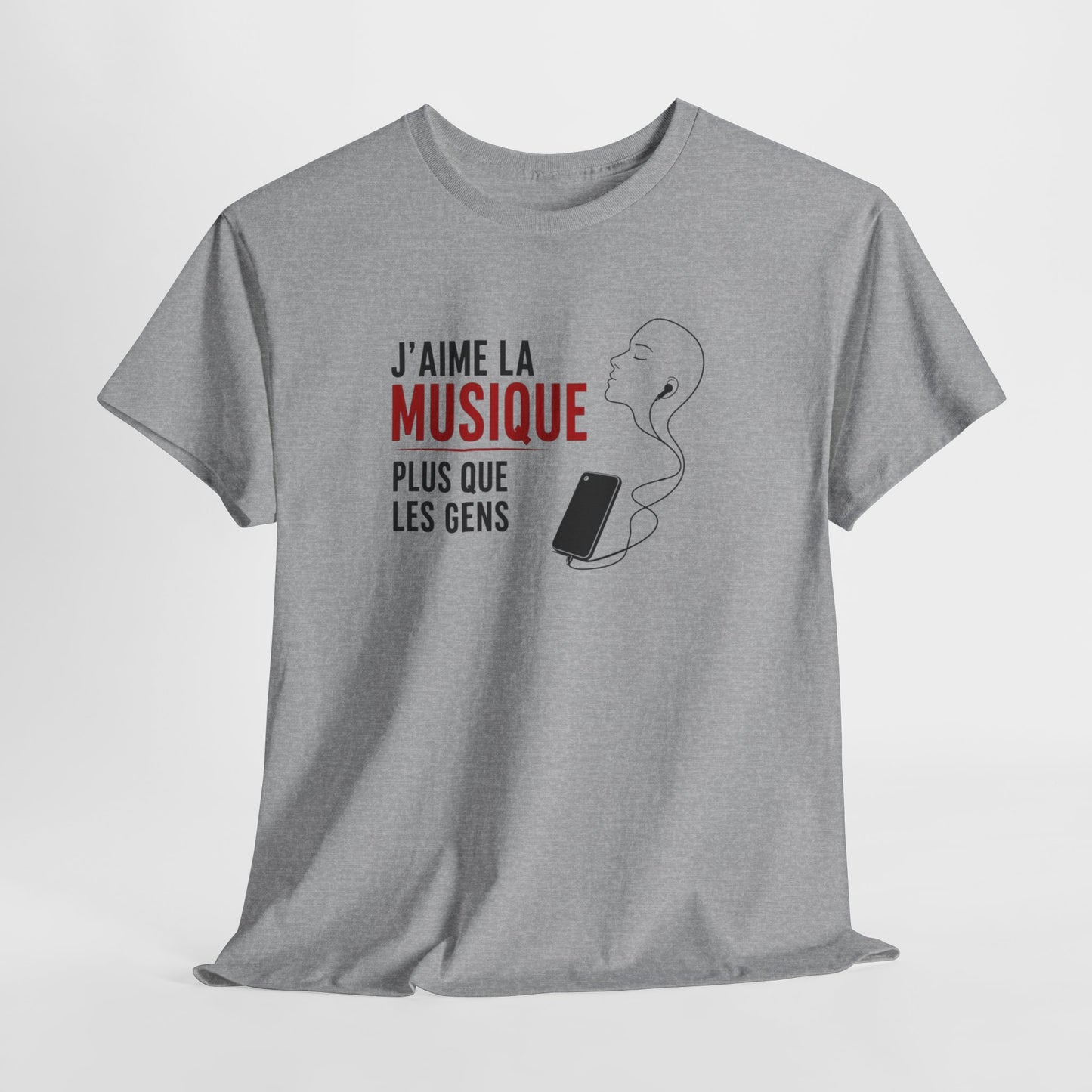 T-Shirt J’Aime La Musique Plus Que Les Gens Homme Femme – Tee Shirt Humour Musique – Cadeau Fan Musique Noir Blanc Gris