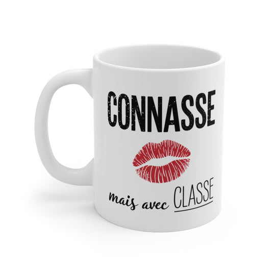 Mug  Humour Femme Tasse Classe avec Embrasse Rouge - Tasse Humoristique en Céramique - Cadeau Drôle et Tendance