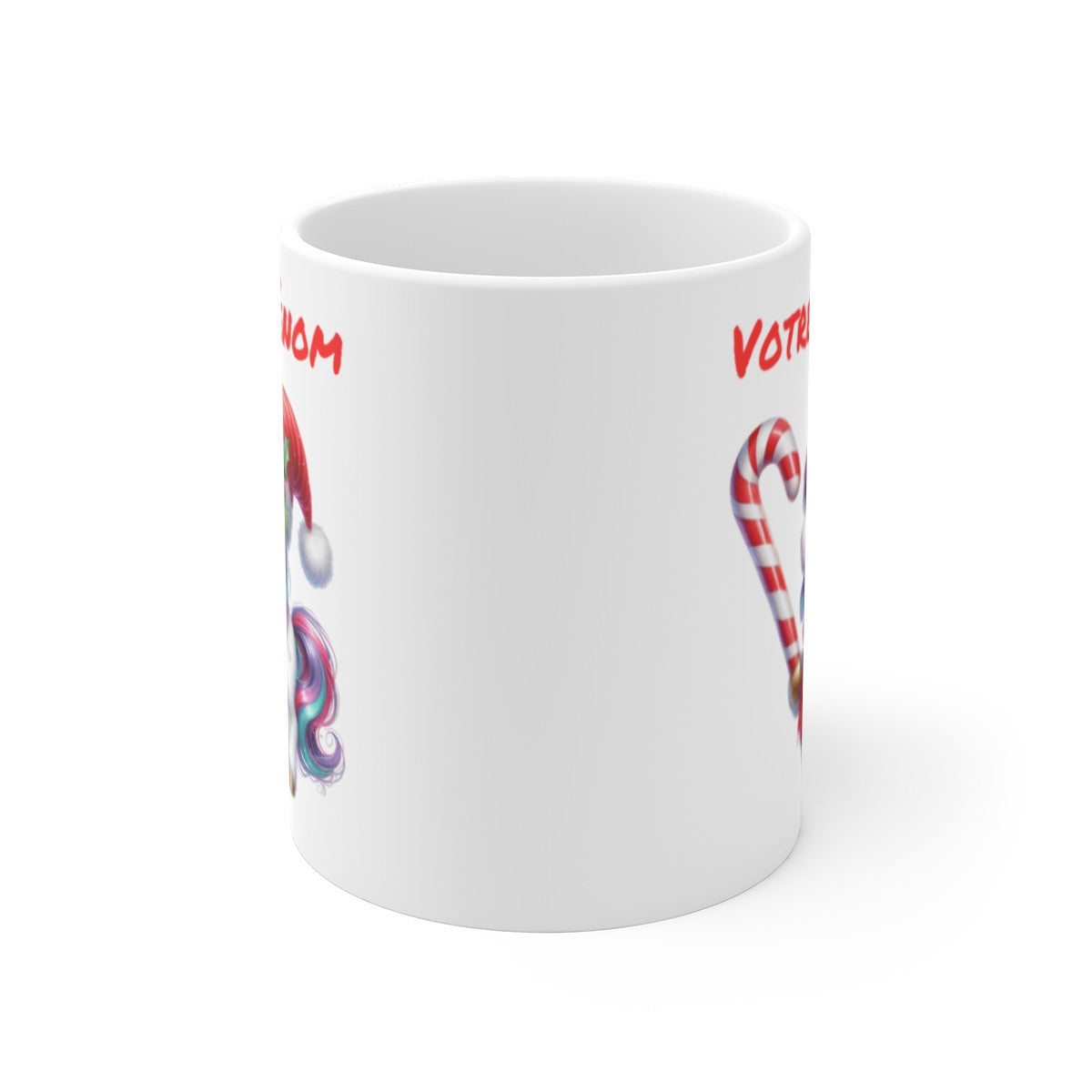 Mug Licorne de Noël Personnalisé - Tasse  avec Bonnet de Noël et Sucre d'Orge - Cadeau Féérique pour enfants et adultes