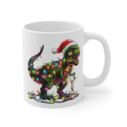 Mug Noël T-Rex avec Guirlande Lumineuse - Tasse Festive et Fun - Idée Cadeau Originale pour enfants et adultes