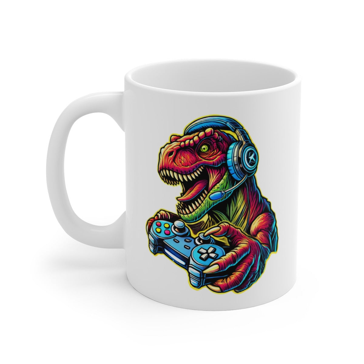Mug Gamer Dino - T-Rex avec Casque et Manette - Cadeau Fun pour Joueurs et Fans de Dinosaures