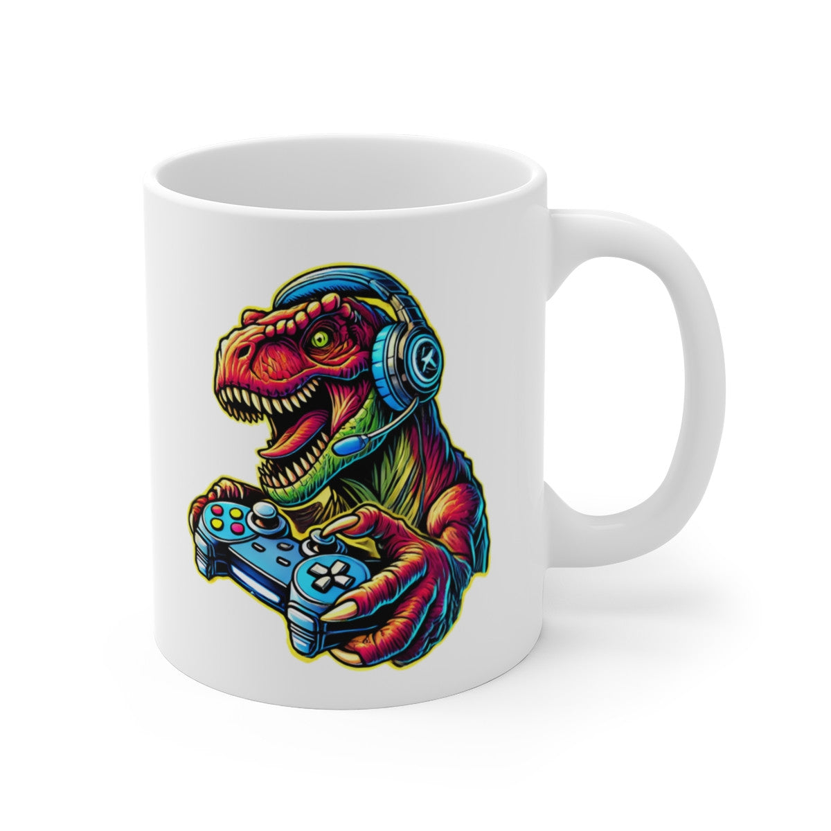 Mug Gamer Dino - T-Rex avec Casque et Manette - Cadeau Fun pour Joueurs et Fans de Dinosaures
