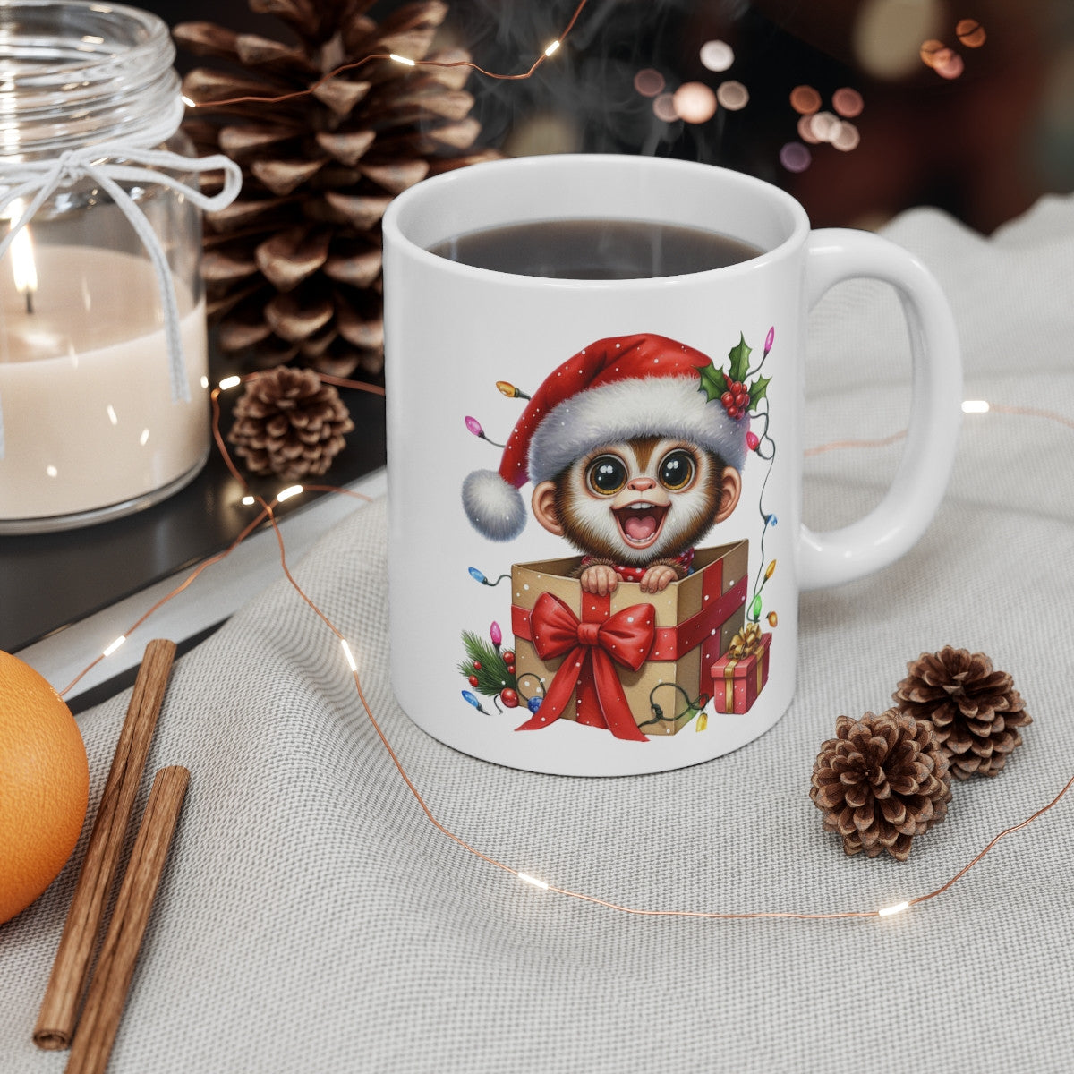 Mug Singe de Noël en Boîte Cadeau - Tasse Festive et Mignonne - Idée Cadeau pour les Fêtes