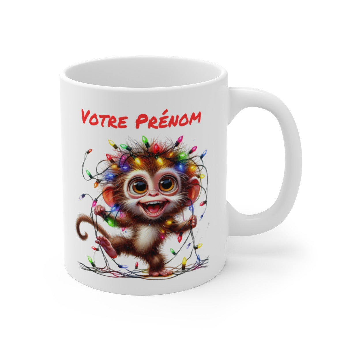 Mug Personnalisé Singe de Noël - Tasse Festive avec Prénom - Cadeau Mignon pour les Fêtes