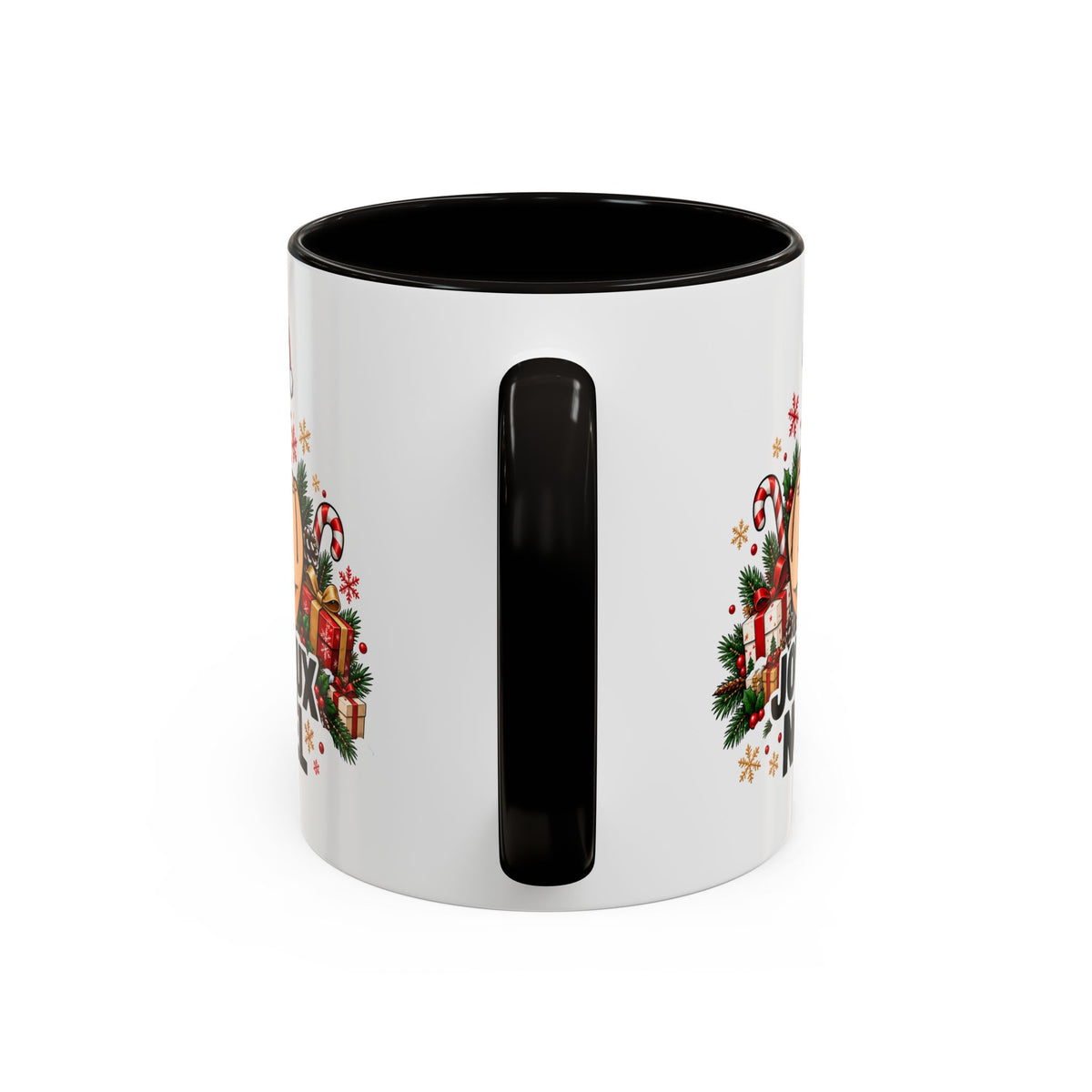 Mug Humour Noël « Joyeux Noël » – Tasse Geste Insolent avec Bonnet de Père Noël, Cadeaux et Sucre d’Orge – Cadeau Drôle Homme Femme