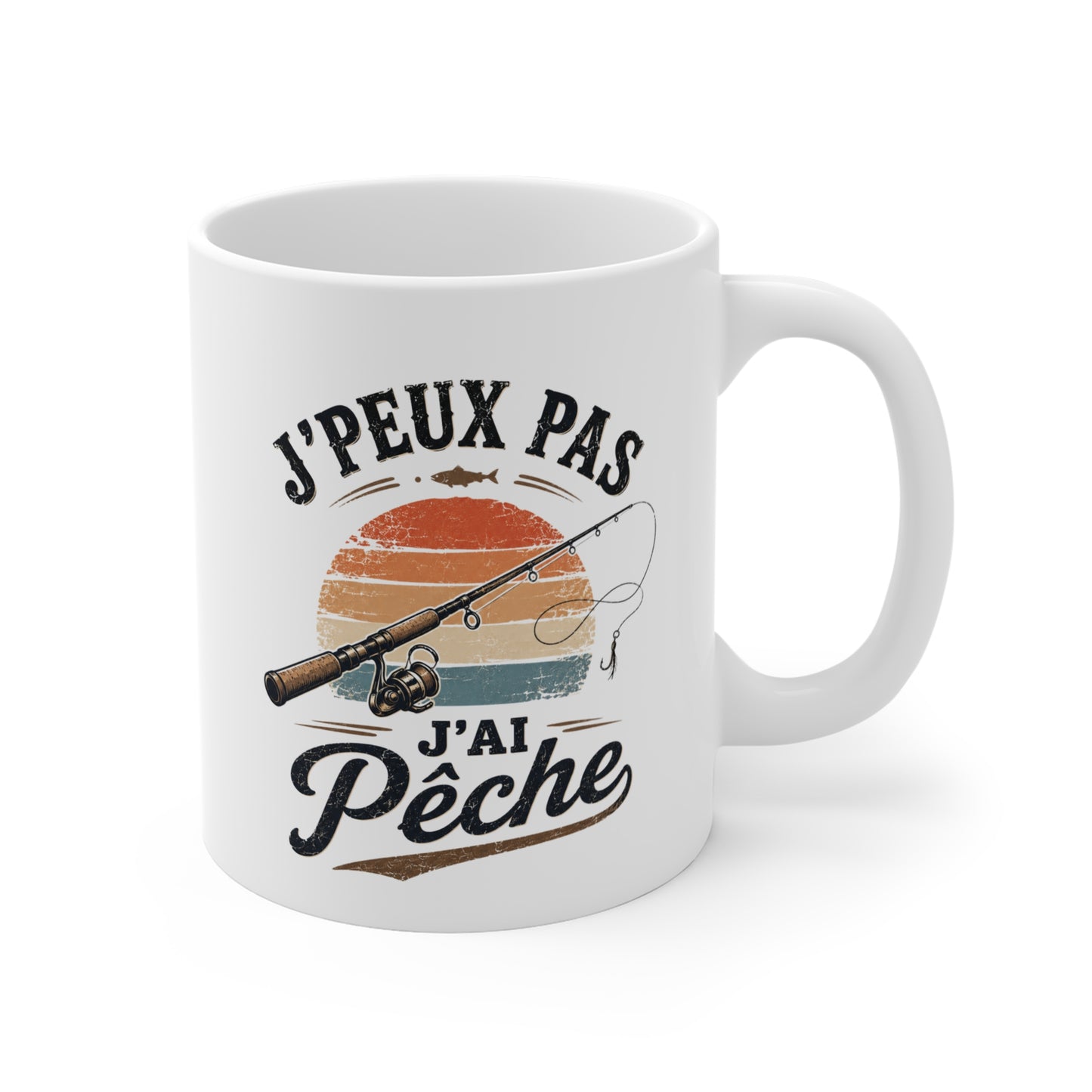 Tasse J’Peux Pas J’Ai Pêche – Mug Humour Pêche Vintage – Cadeau Pêcheur Homme Femme 325ml