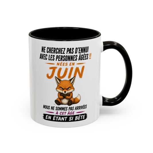 Tasse Humour Personnes Nées en Juin – Mug Renard Drôle Senior Retraité – Cadeau Anniversaire Homme Femme 325ml