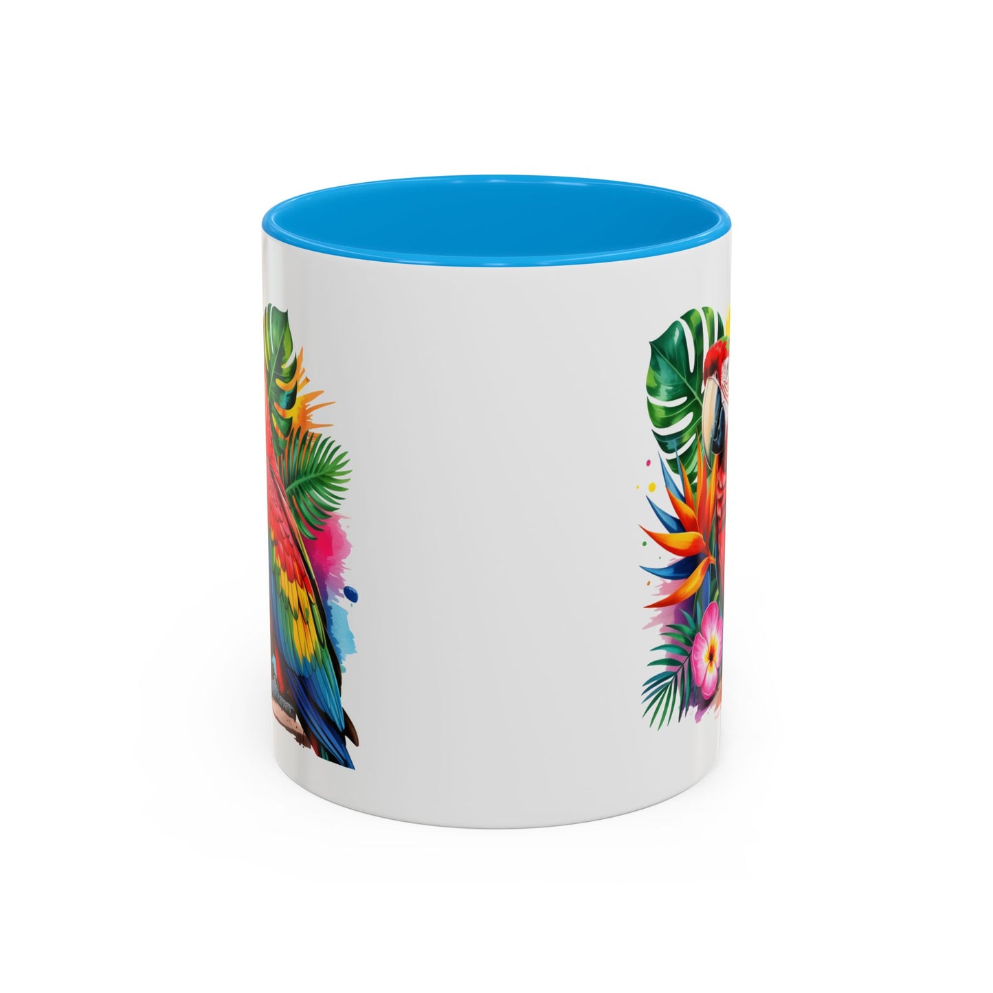 Mug Perroquet Ara Rouge – Tasse Tropicale avec Feuilles Exotiques et Fleurs – Cadeau Nature 325ml