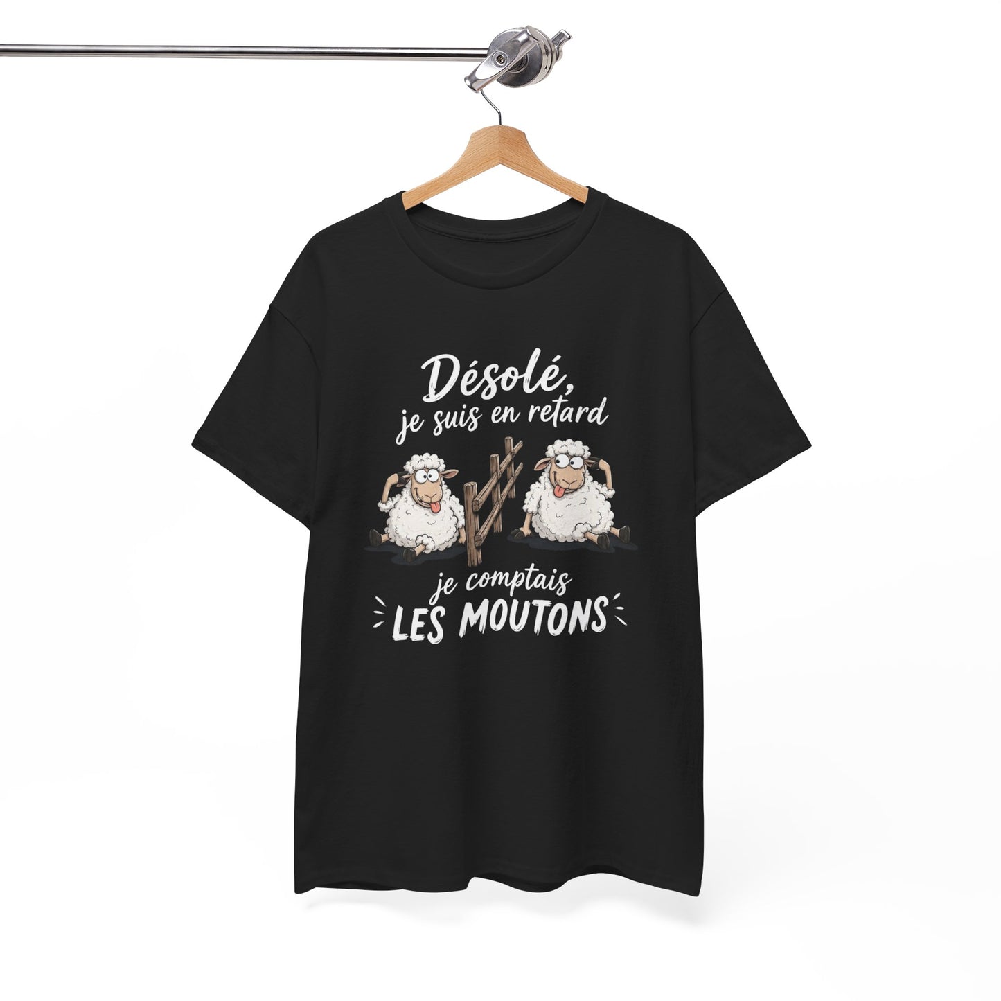 T-Shirt Désolé Je Suis En Retard Je Comptais Les Moutons – Tee Shirt Humour Dormeur Fatigue – Cadeau Original Homme Femme