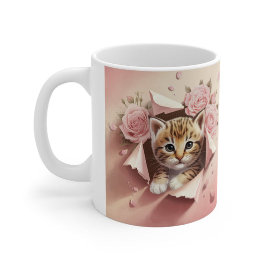 Mug "Chaton et Roses - Douceur et Élégance" - Cadeau Félin et Floral pour enfants et adultes