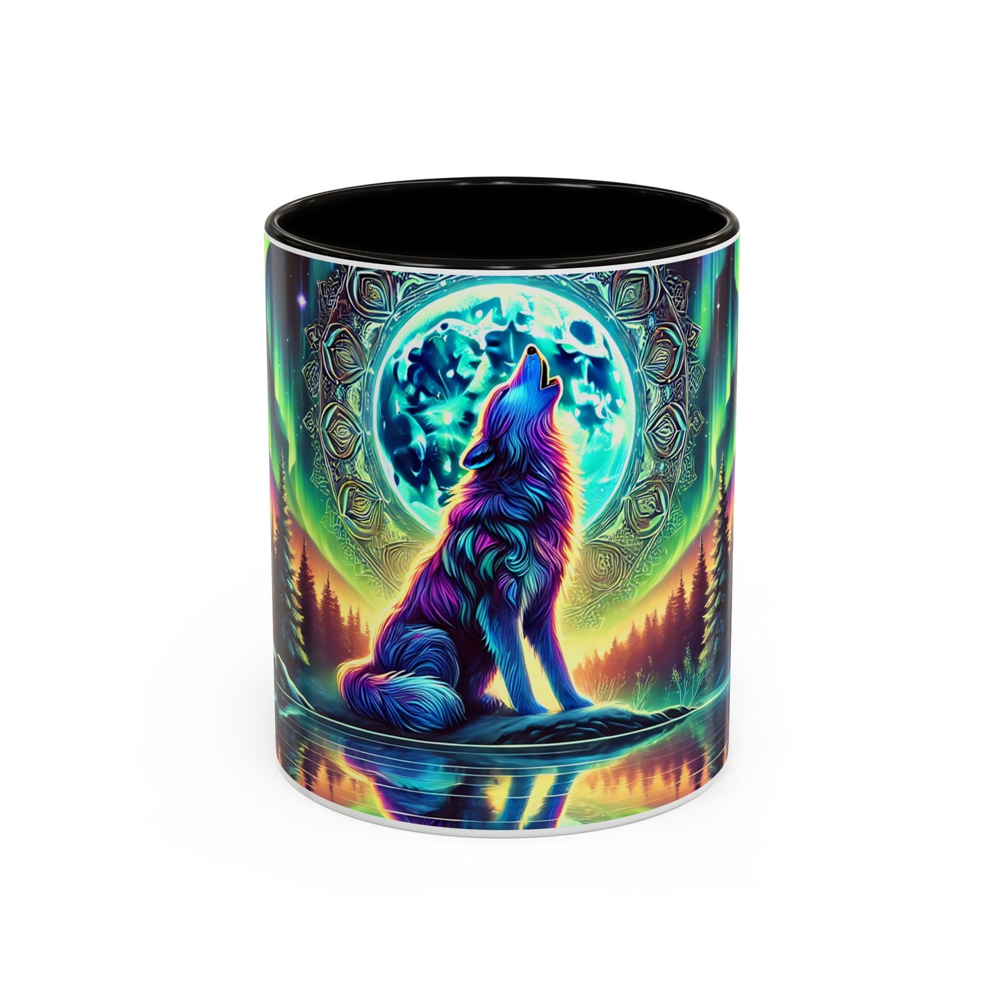 Mug Loup Mystique Aurore Boréale – Tasse Loup Hurlant Pleine Lune – Cadeau Fantaisie Nature 325ml