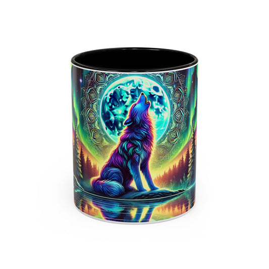Mug Loup Mystique Aurore Boréale – Tasse Loup Hurlant Pleine Lune – Cadeau Fantaisie Nature 325ml