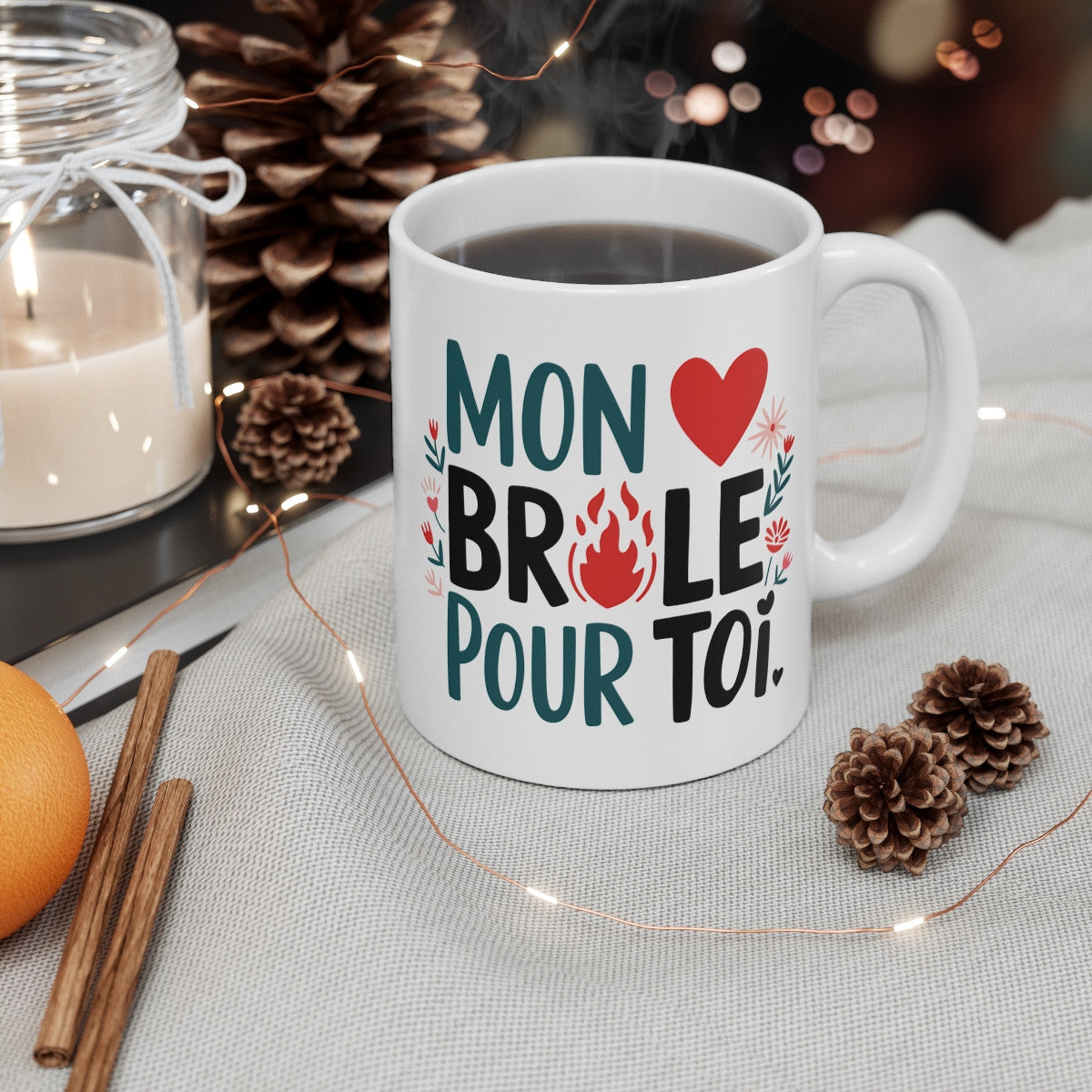 Mug Tasse "Mon Cœur Brûle Pour Toi" – Idée Cadeau d'Amour Original et Tendre
