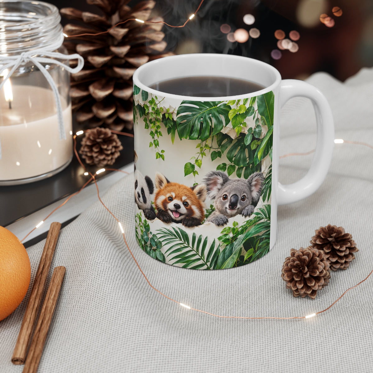 Mug Animaux de la Jungle et Compagnie – Chien, Chat, Girafe, Panda, Panda Roux et Koala – Tasse Colorée Cadeau Amoureux des Animaux