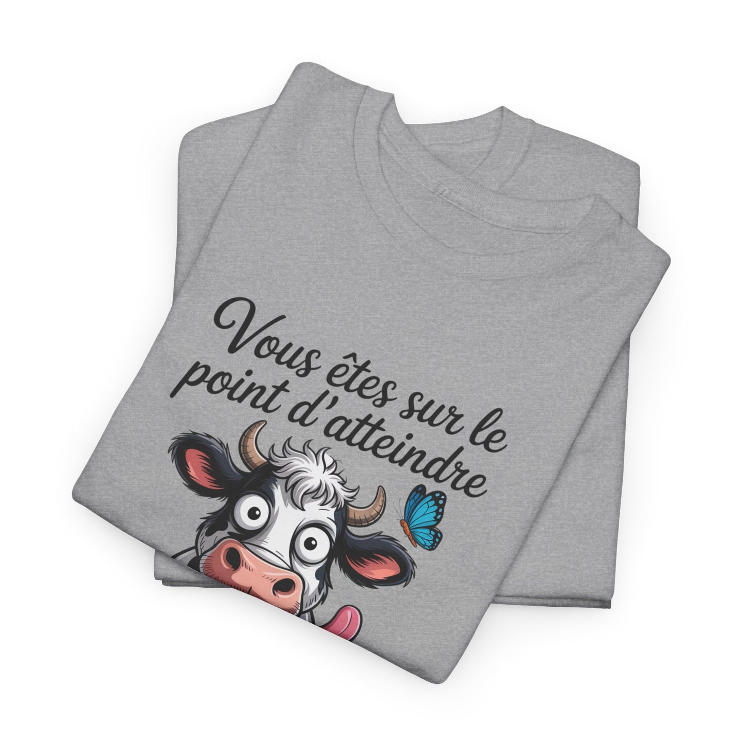 T-Shirt Humoristique Vache Patience – Tee Shirt Drôle Adulte Homme Femme – Cadeau Humour Animal – Noir Blanc Gris