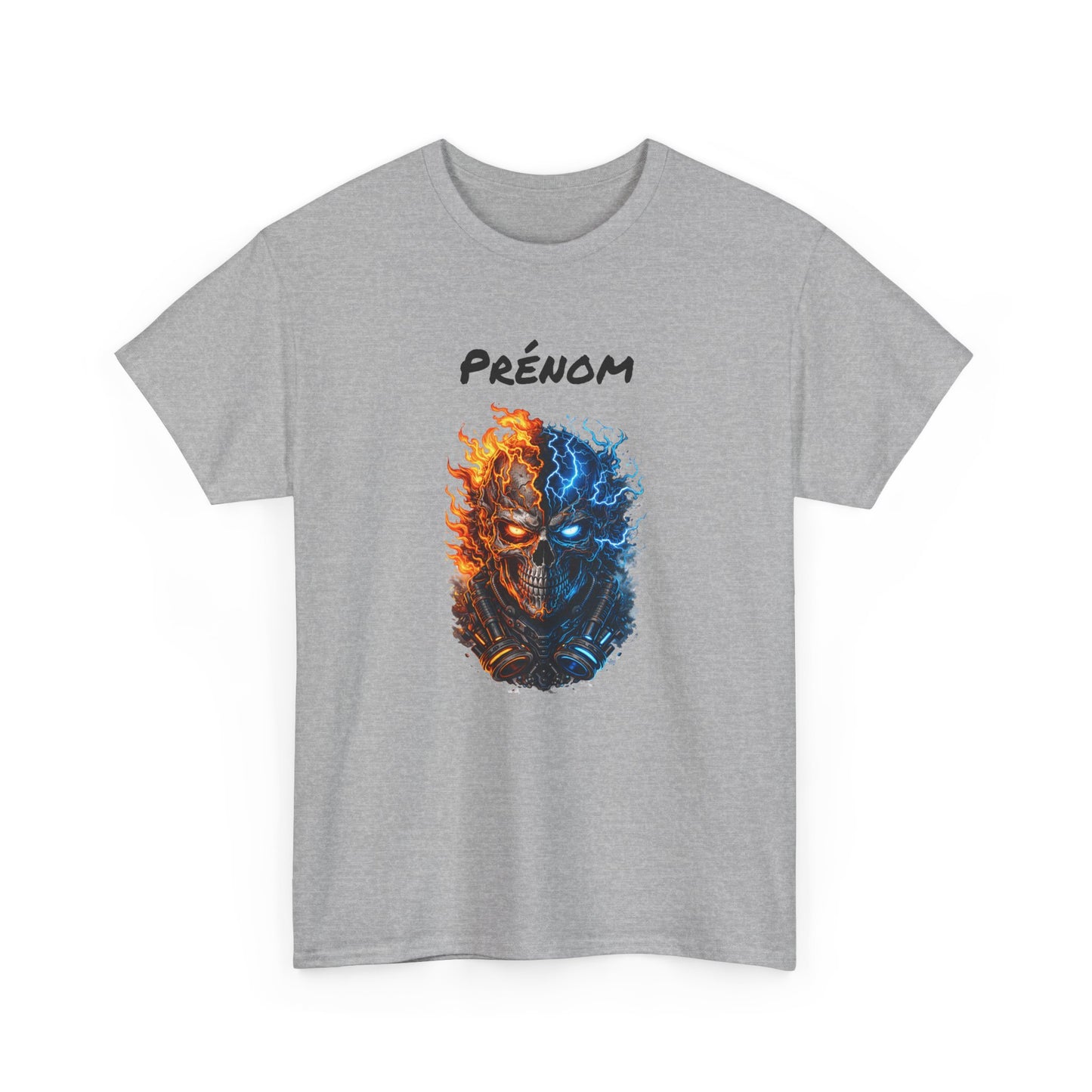T-Shirt Skull Feu et Glace Personnalisé Personnalisable – Tête de Mort Gamer avec Prénom – Style Dark