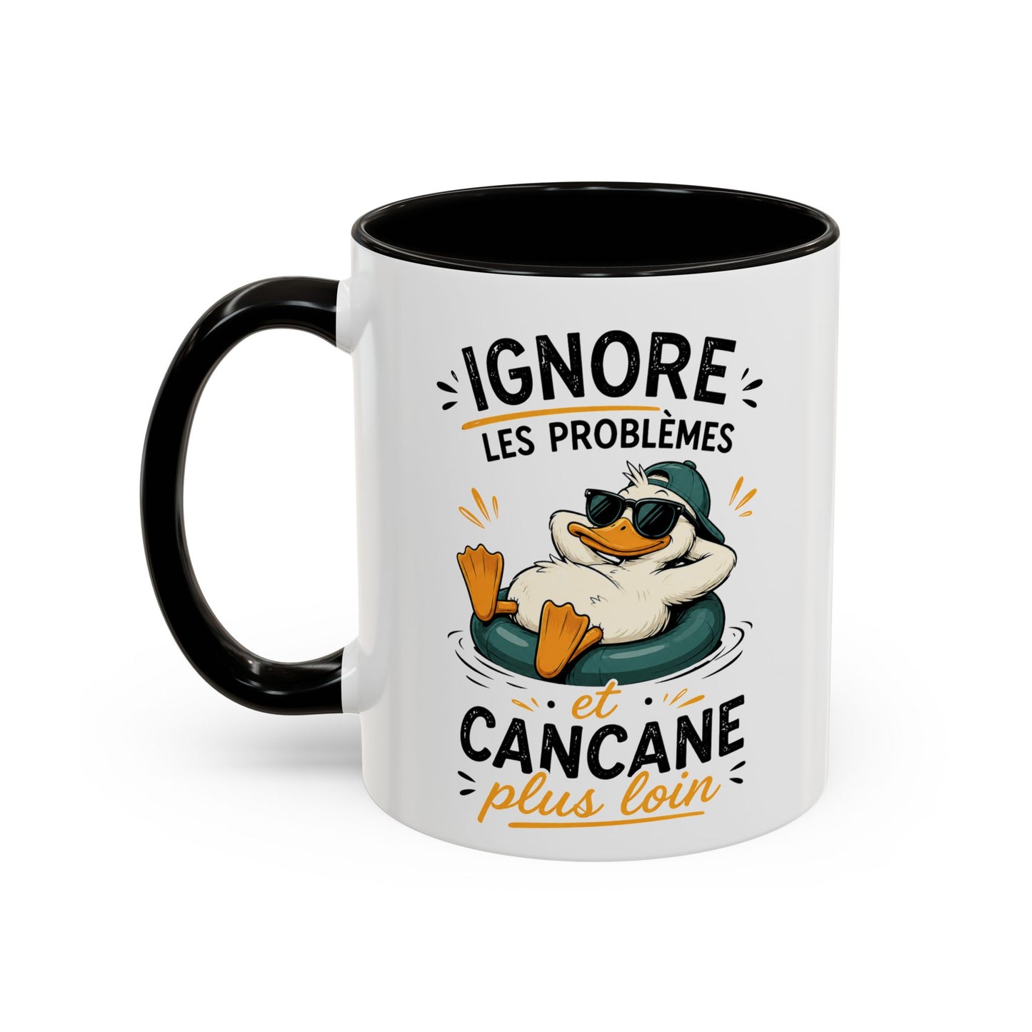 Tasse Humoristique Canard Relax – Ignore les Problèmes et Cancane Plus Loin – Mug Drôle Canard Bouée 325ml