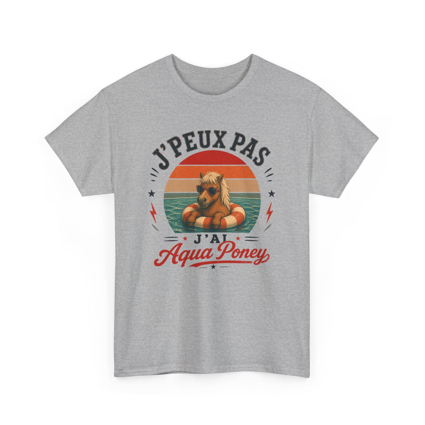 T-Shirt J’Peux Pas J’Ai Aqua Poney – Tee Shirt Humour Poney Vintage – Cadeau Équitation Piscine Vacances Été Homme Femme