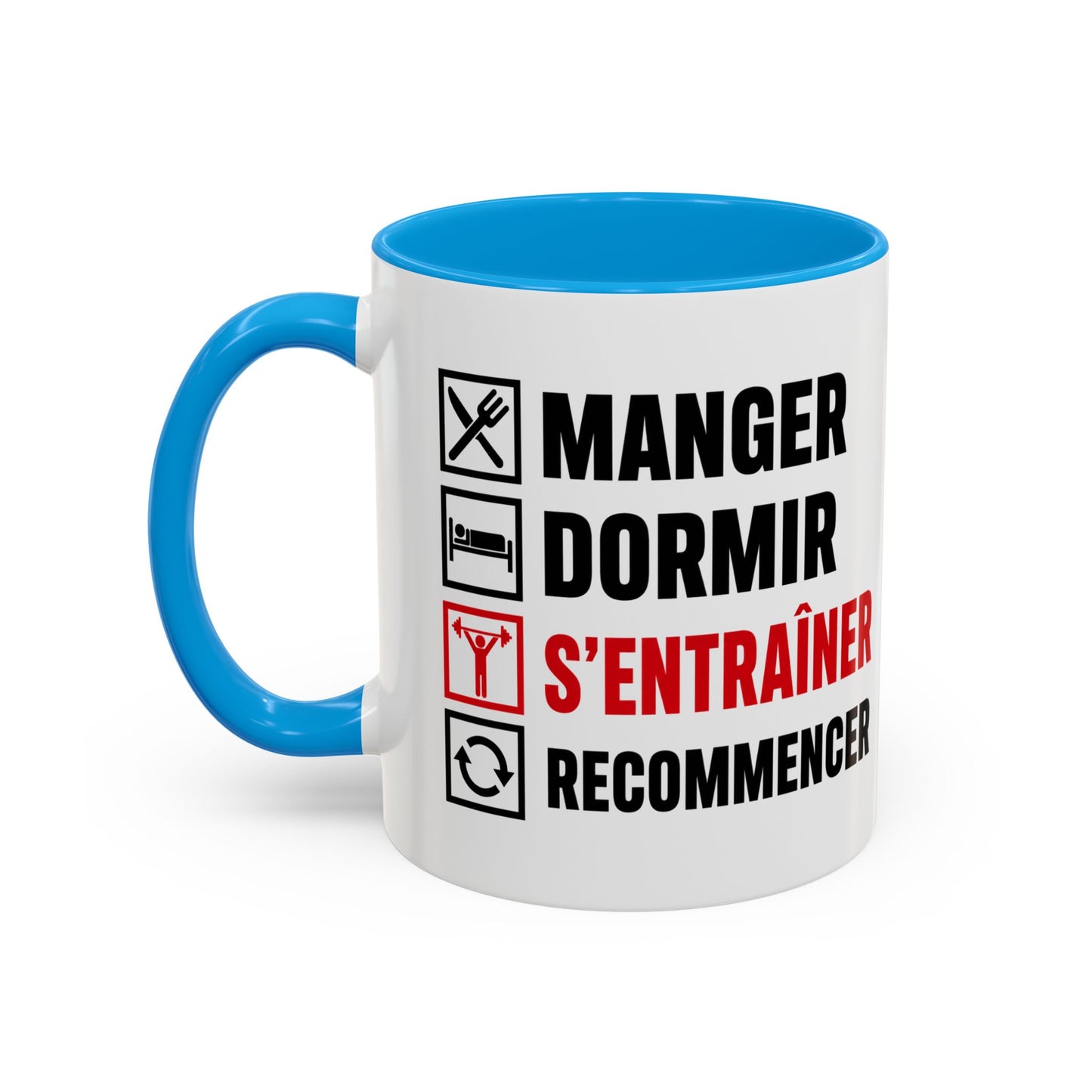 Mug Musculation Fitness – Tasse Sport Entraînement – Cadeau Original Homme et Femme, Passion Salle Noir Bleu Rouge
