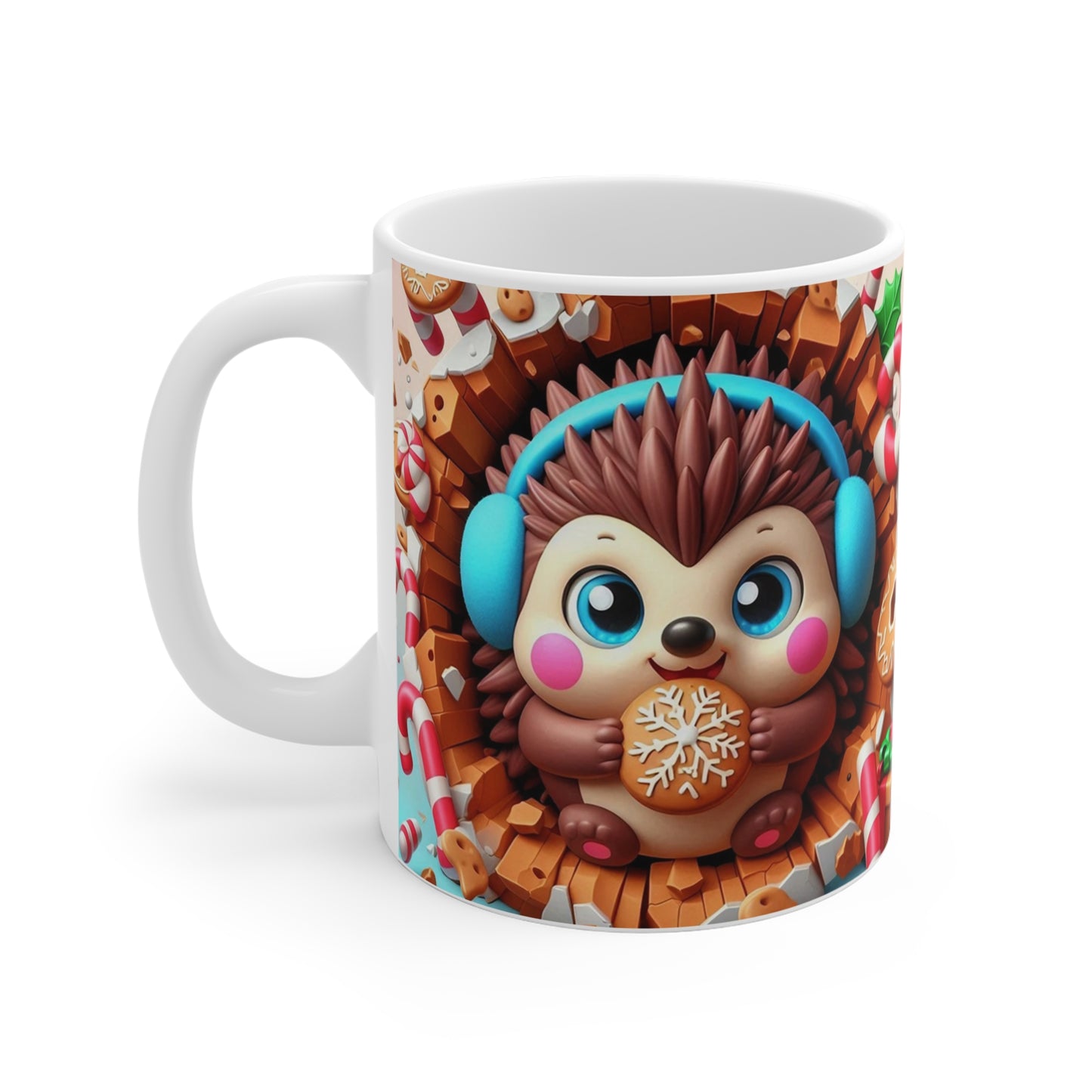 Mug Noël 325ml – Tasse Hérisson Mignon avec Biscuit Flocon et Bonbons – Cadeau Gourmand Hiver