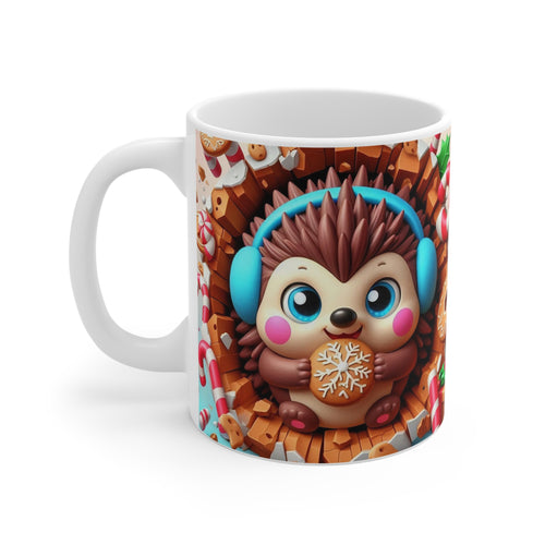 Mug Noël 325ml – Tasse Hérisson Mignon avec Biscuit Flocon et Bonbons – Cadeau Gourmand Hiver