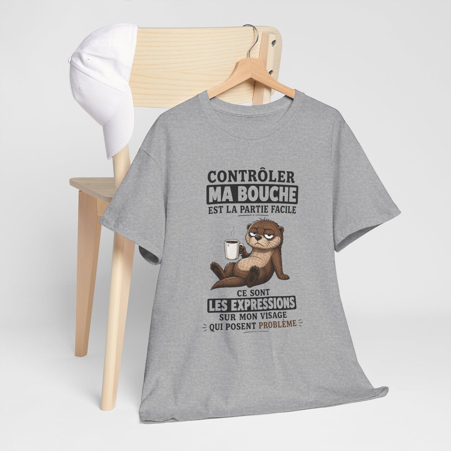 T-Shirt Humour Homme et Femme – Loutre Café Expression Visage – Cadeau Drôle Caractère Sarcastique – Idée Cadeau Original