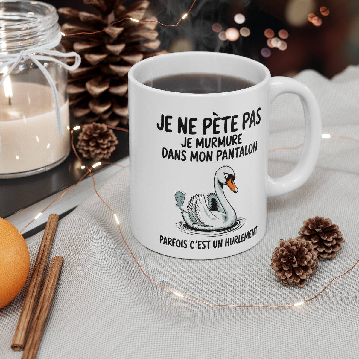Mug Tasse Humour "Je ne pète pas, je murmure" - Tasse Drôle avec Cygne - Idée Cadeau Originale et Rigolote
