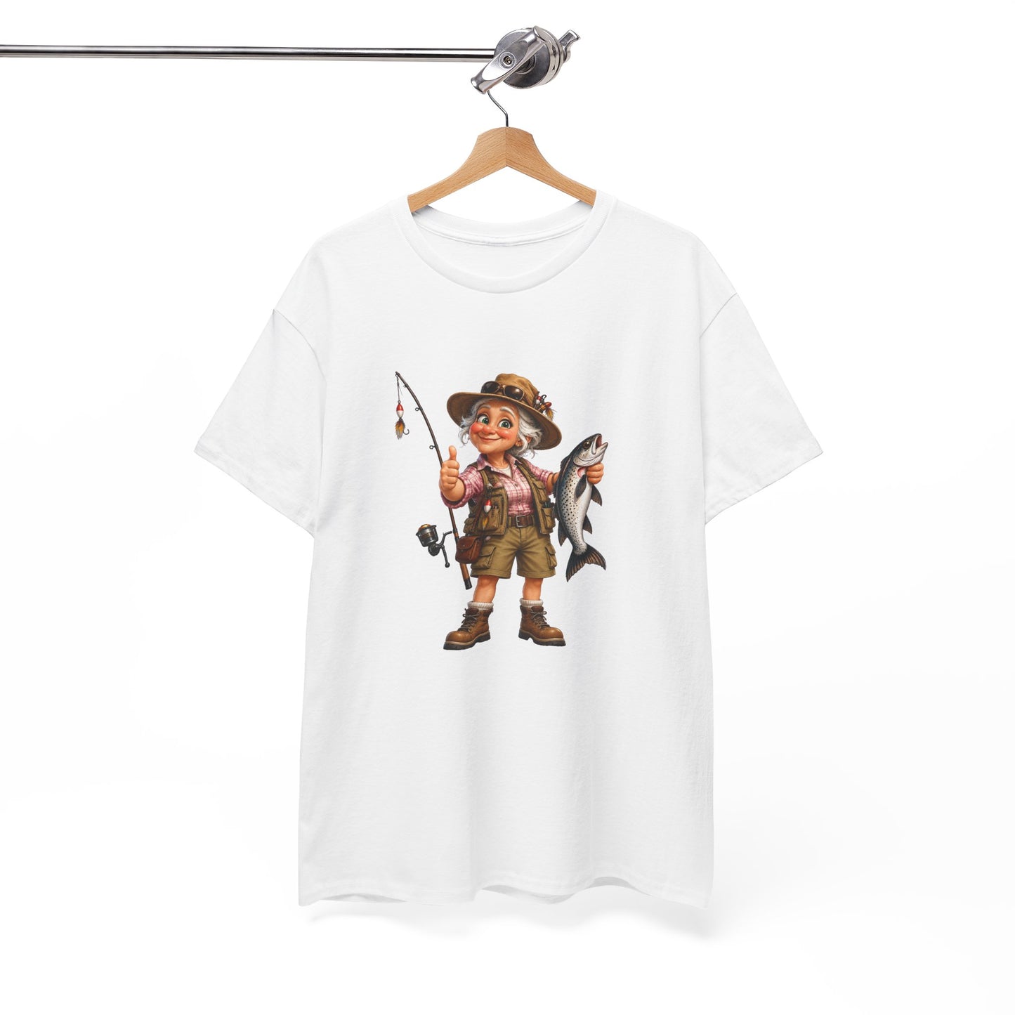 Tee Shirt Pêche Femme – Pêcheuse avec Poisson – T-Shirt Passion Pêche Cadeau Femme
