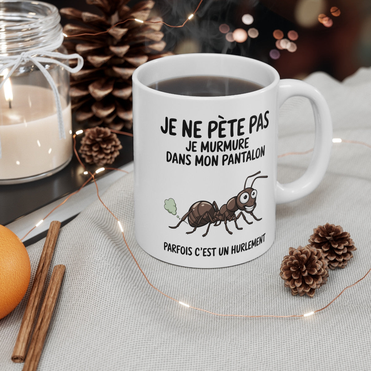 Mug Humour "Je ne pète pas, je murmure" - Tasse Rigolote avec Fourmi - Cadeau Insolite et Drôle