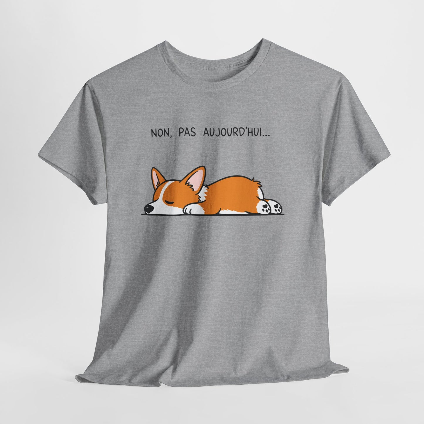 Tee-Shirt Non, Pas Aujourd’hui Homme et Femme – Corgi Endormi Humour Flemme Fatigue Cadeau Drôle