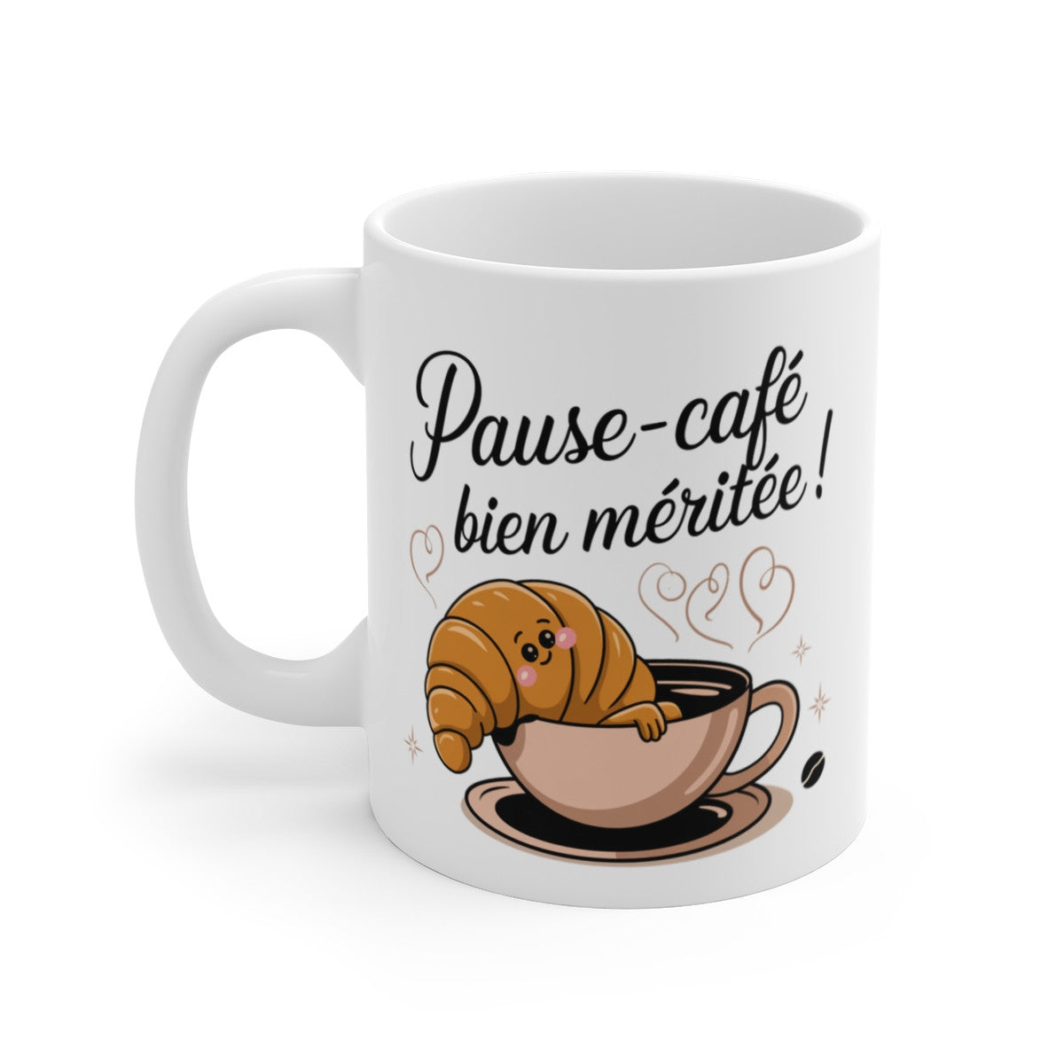 Mug  Tasse Croissant et Café - Pause-Café Bien Méritée, Design Gourmand et Mignon