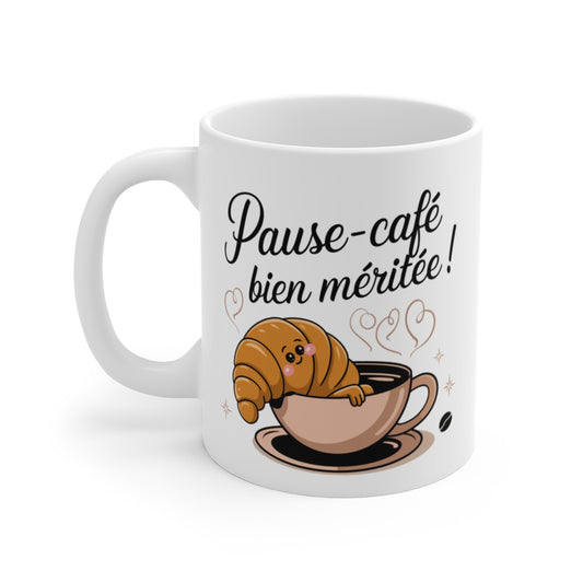 Mug  Tasse Croissant et Café - Pause-Café Bien Méritée, Design Gourmand et Mignon