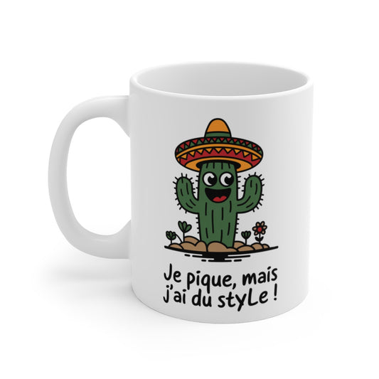 Mug Tasse Cactus « Je pique, mais j’ai du style ! » – Style Mexicain et Bonne Humeur Idée Cadeau Humour