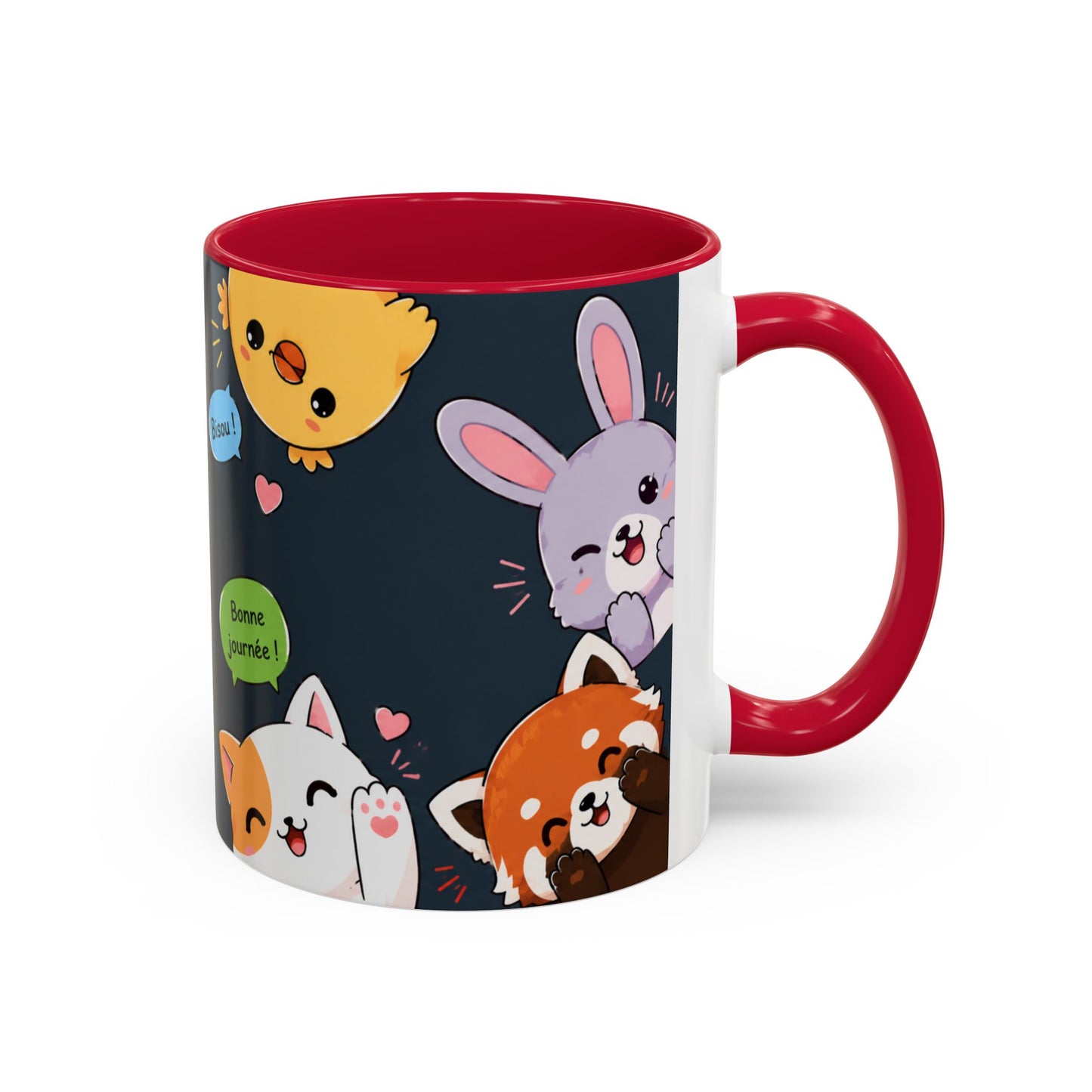 Tasse Kawaii Animaux Mignons – Mug Cute avec Chat Panda Lapin Renard et Messages Bonjour – Style Japonais 325ml