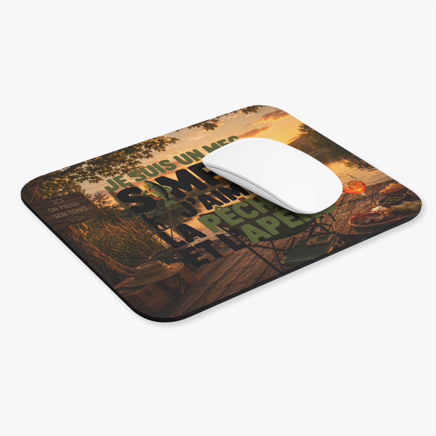 Tapis de Souris 22x18cm Je Suis un Mec Simple J’Aime la Pêche et l’Apéro – Cadeau Humour Pêche Homme – Design Pêcheur Lac Rivière – Accessoire Bureau Gaming