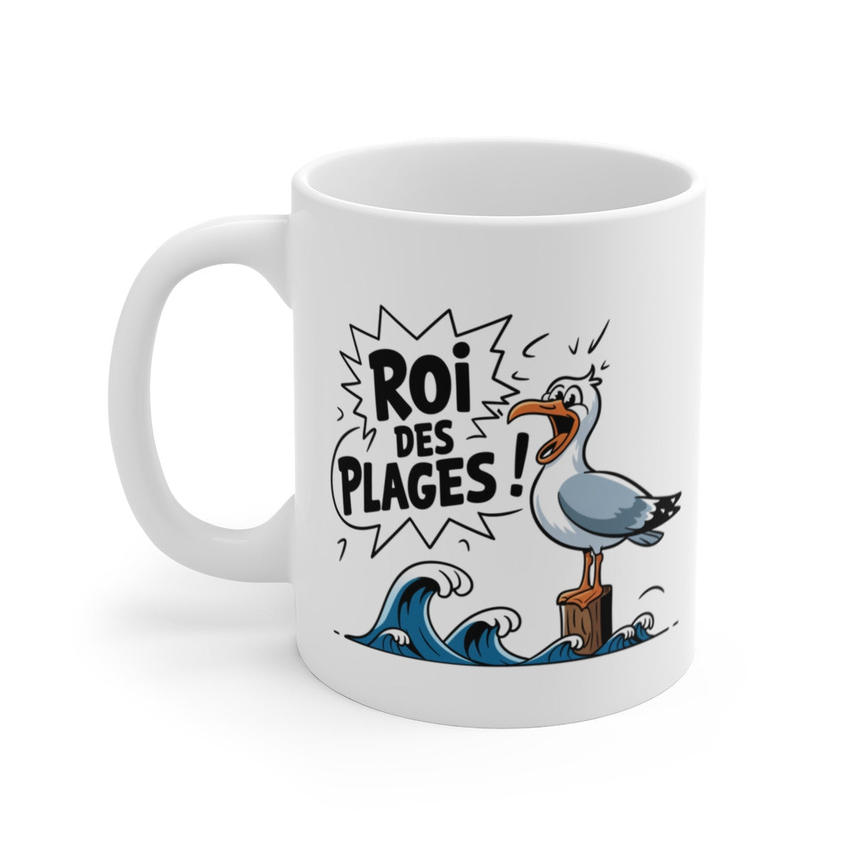 Mug « Roi des Plages » – Tasse Humour avec Goéland et Ambiance Marine