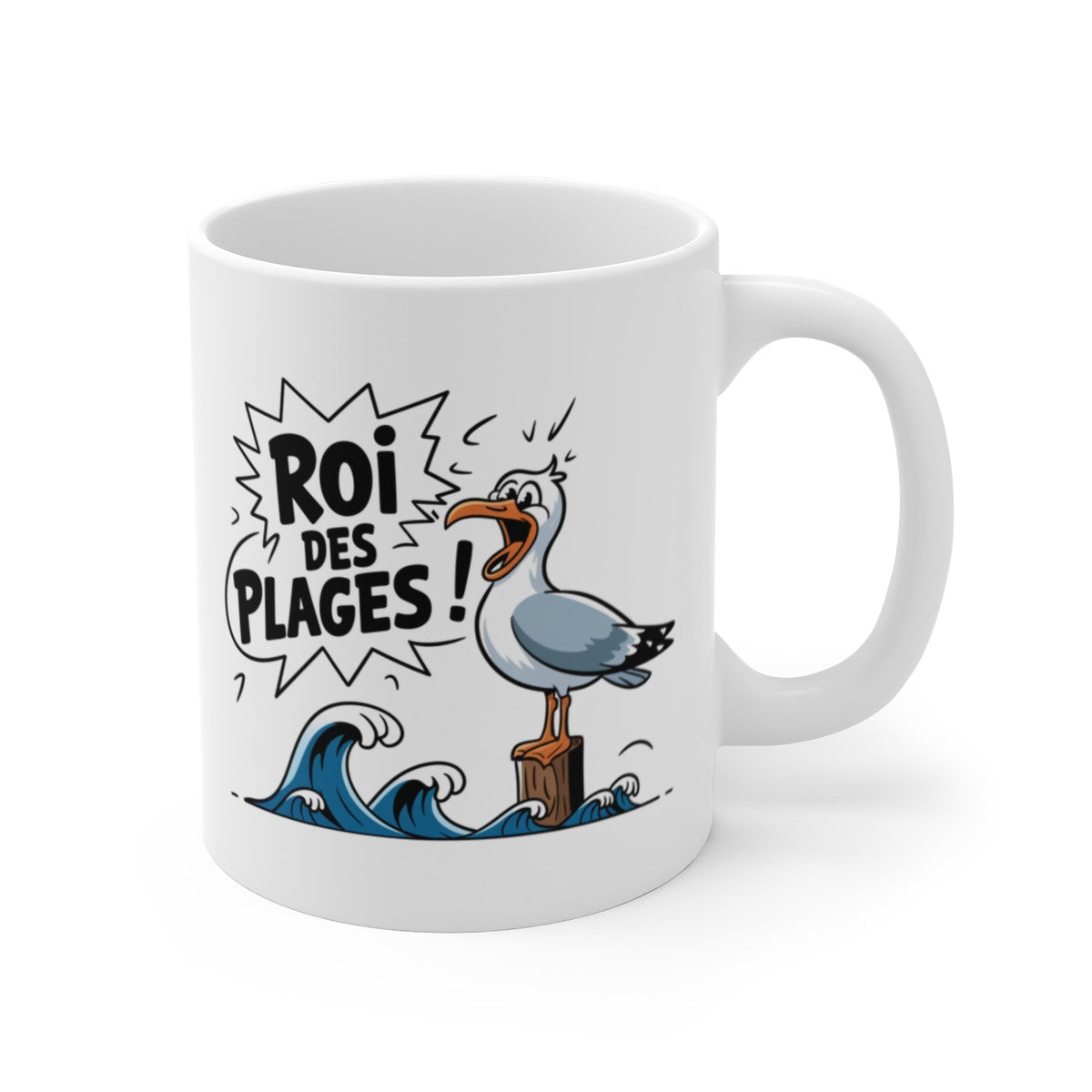 Mug « Roi des Plages » – Tasse Humour avec Goéland et Ambiance Marine
