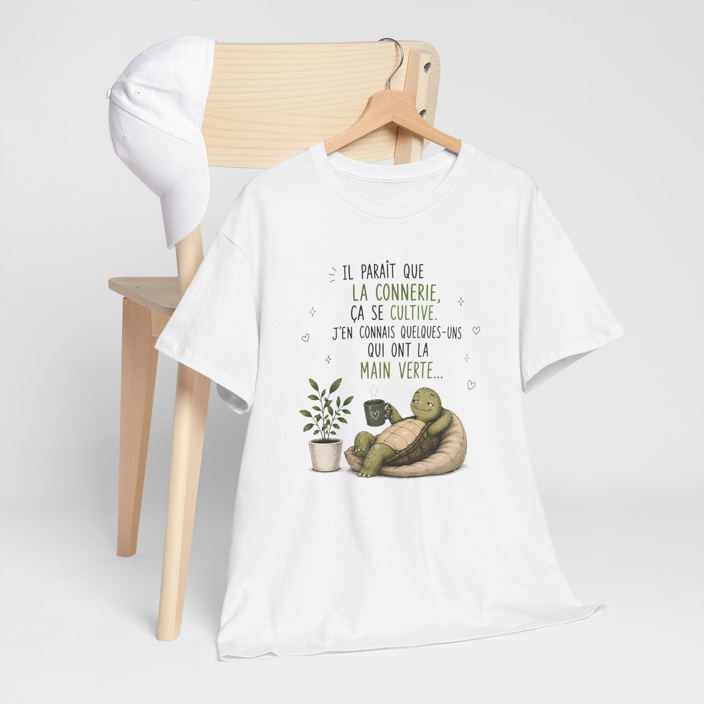 Tee-Shirt Humour Homme et Femme – Tortue Drôle Jardinage Main Verte – Idée Cadeau Original Animal Amusant Anniversaire