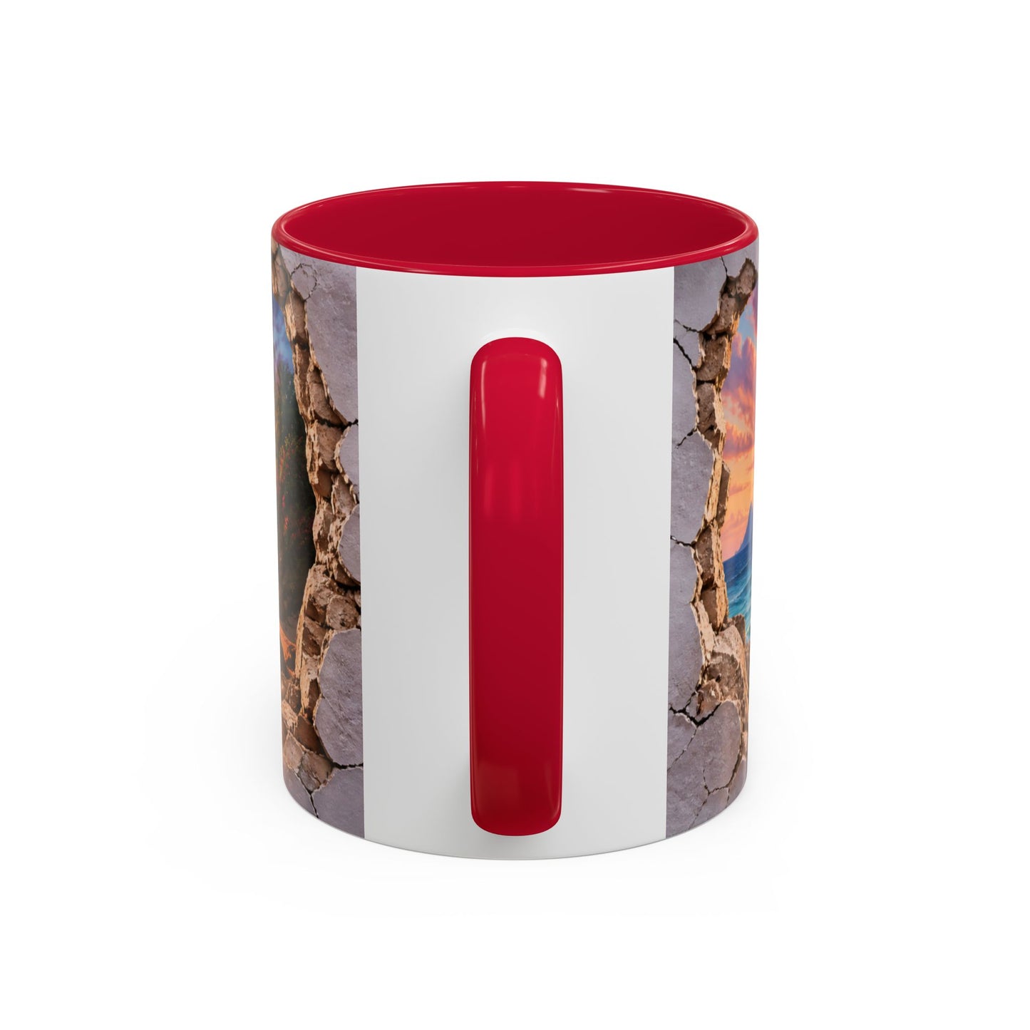 Tasse Plage Tropicale et Océan – Mug Paysage Paradis Exotique – Design Artistique Effet Mur Cassé – Céramique 325ml