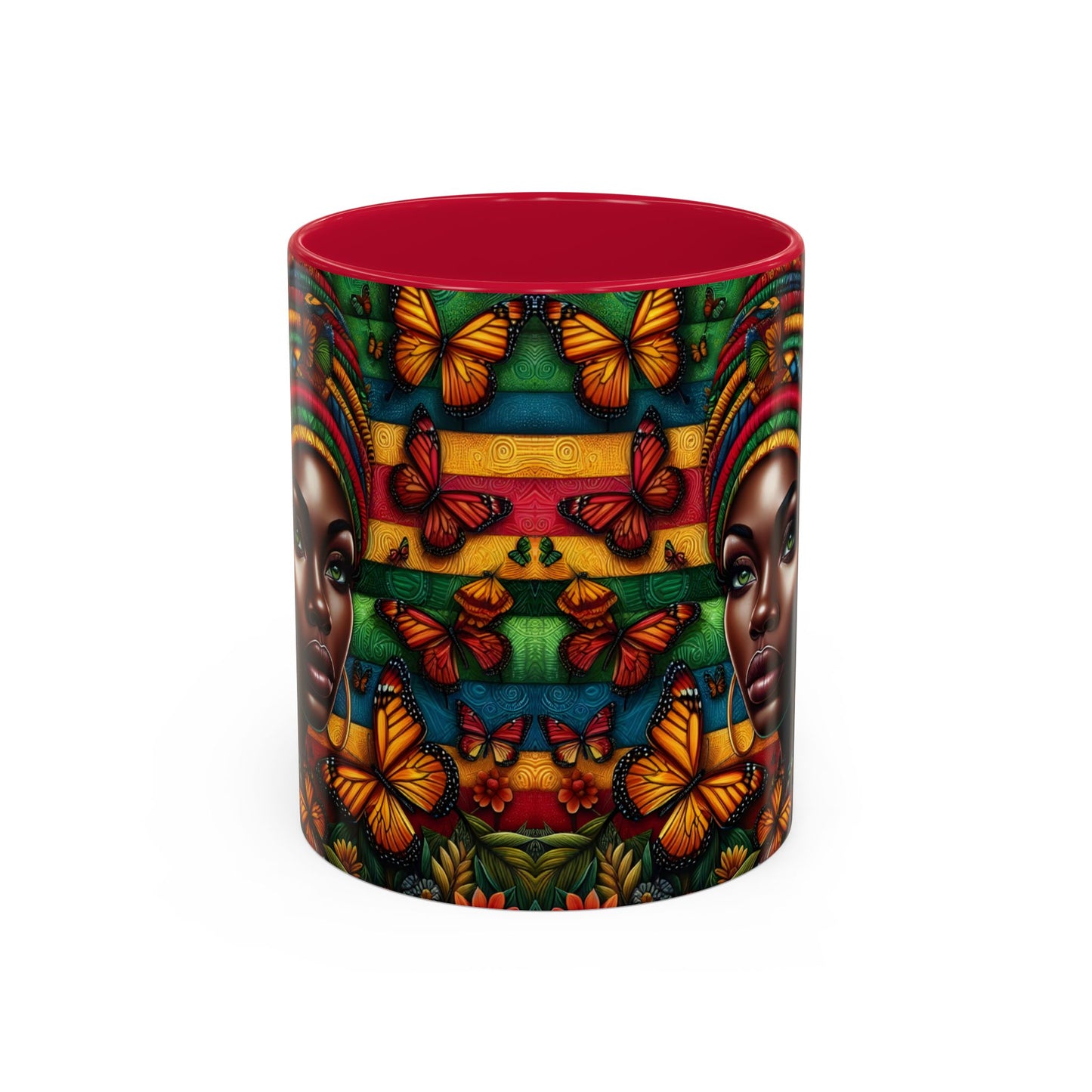 Mug Femme Afro Art Coloré – Tasse Portrait Afro avec Papillons et Motifs Tropicaux – Design Bohème 325ml