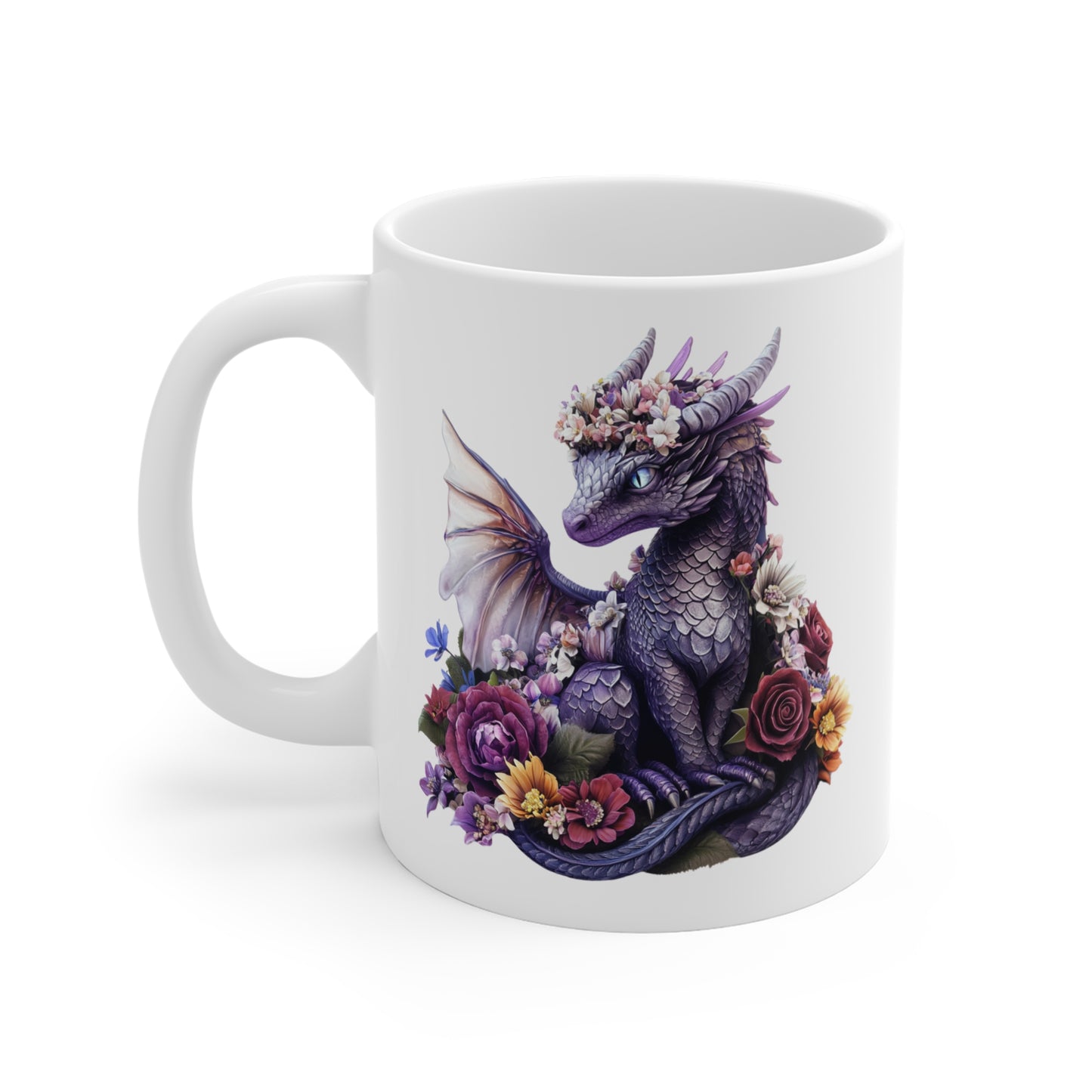Tasse Dragon Violet et Fleurs – Mug Céramique 325 ml – Univers Fantasy, Féérique et Magique