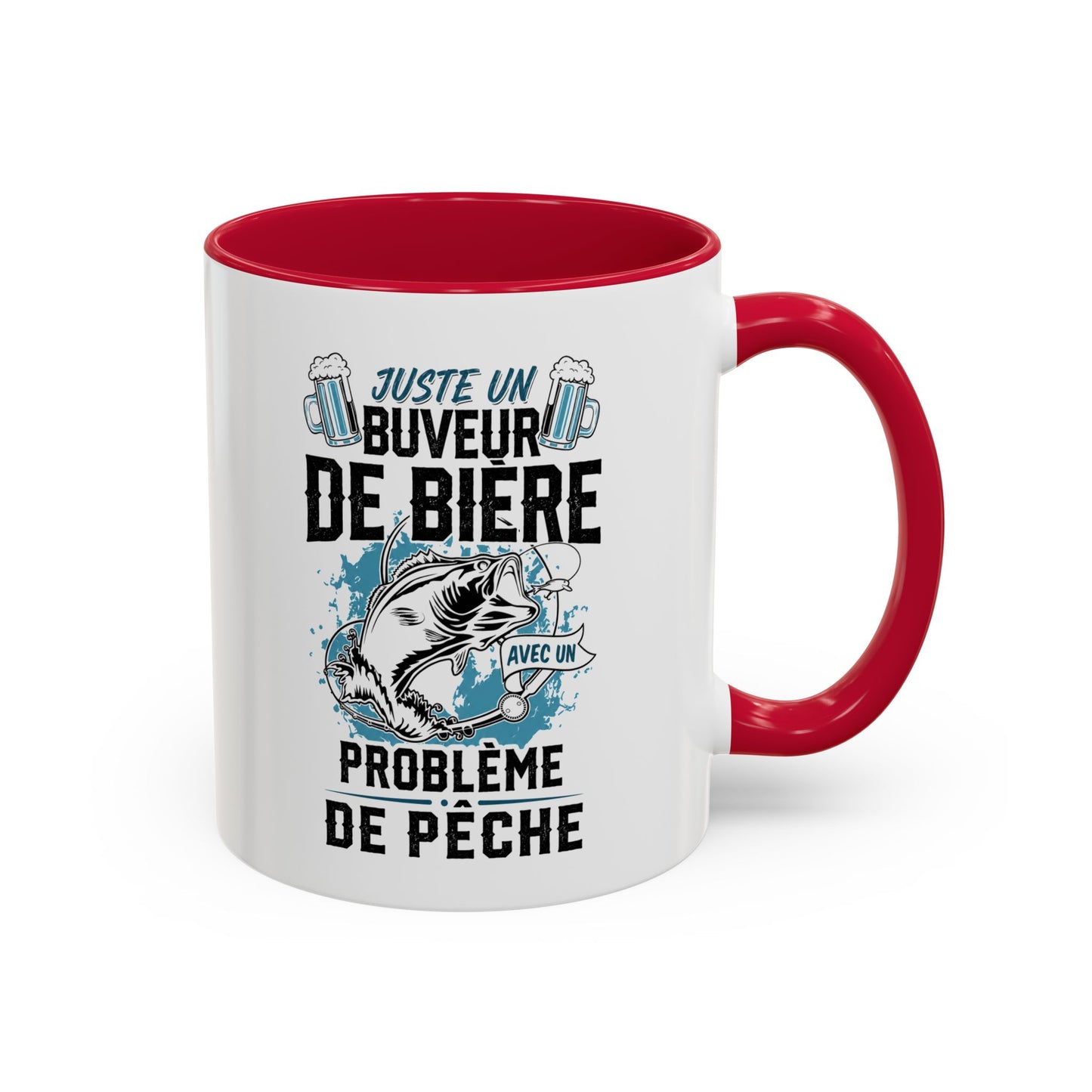 Mug Pêcheur Bière – Tasse Humoristique Poisson – Idée Cadeau Homme Passionné de Pêche – 325 ml Noir Bleu Rouge