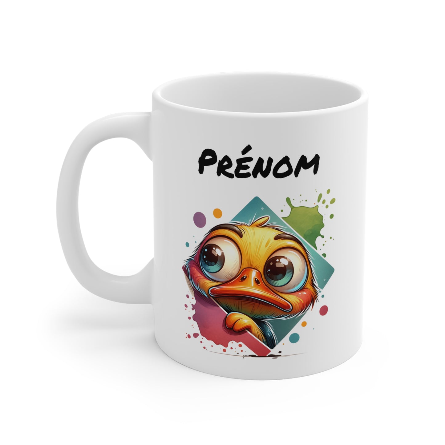 Tasse Personnalisable Caneton Mignon – Mug Prénom Illustration Colorée – Cadeau Animal Doux Rigolo 325ml