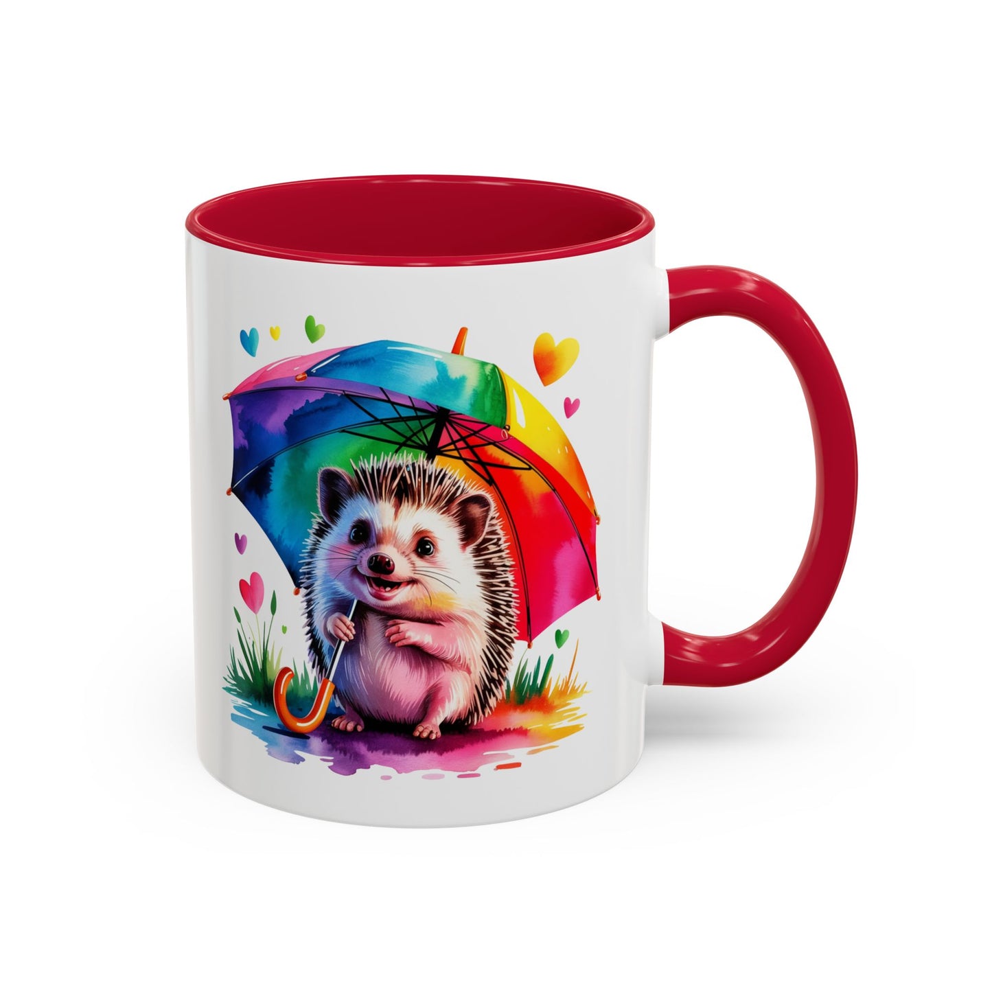 Mug Hérisson Kawaii avec Parapluie Arc-en-Ciel – Tasse Colorée et Mignonne – Cadeau Original Amoureux des Animaux – Céramique 325ml