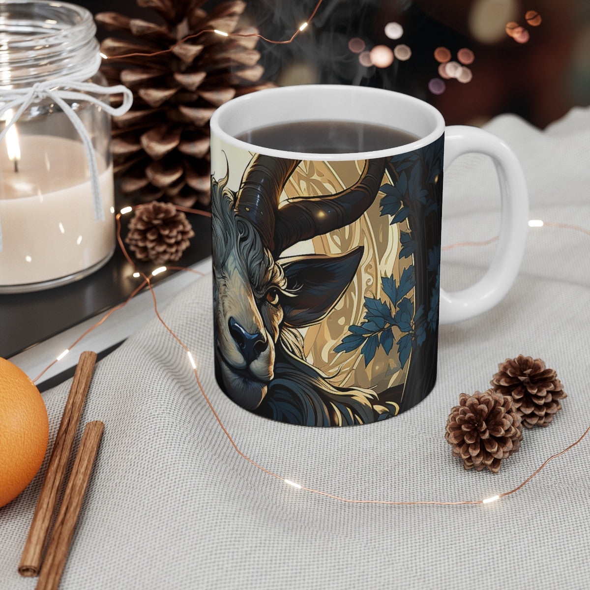 Mug Chèvre Mystique - Tasse en Céramique Artistique et Unique, Cadeau Idéal pour les Amoureux de la Nature et des Animaux